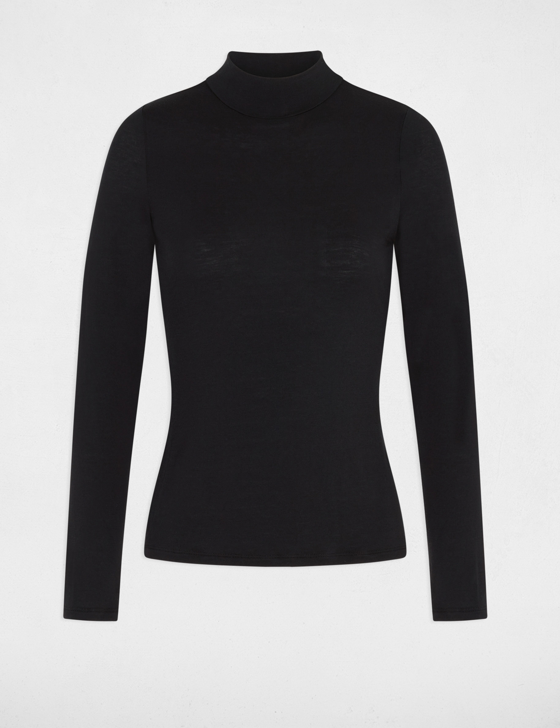 Langarm-T-Shirt mit Stehkragen schwarz damen