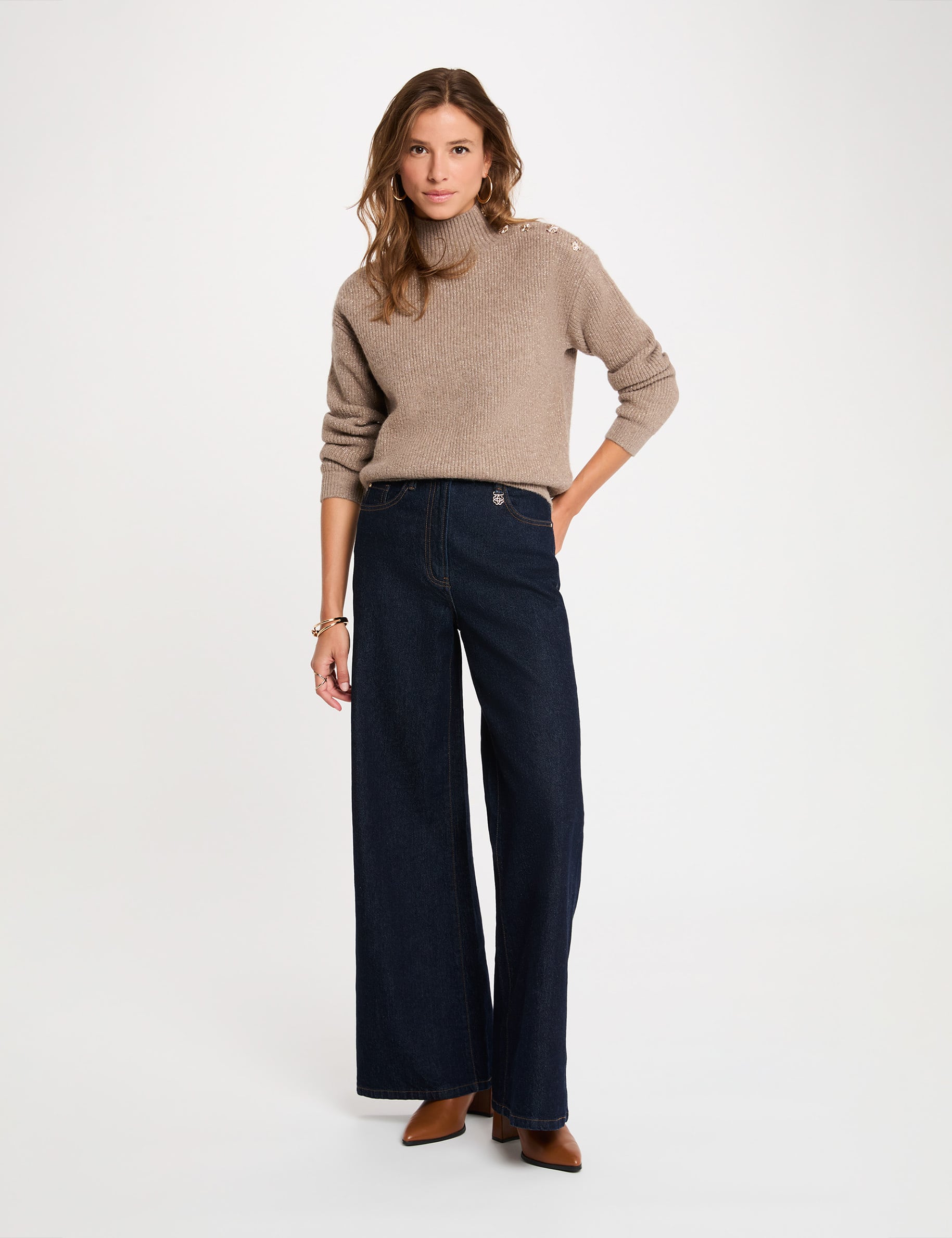 Rollkragenpullover maulwurfsgrau damen