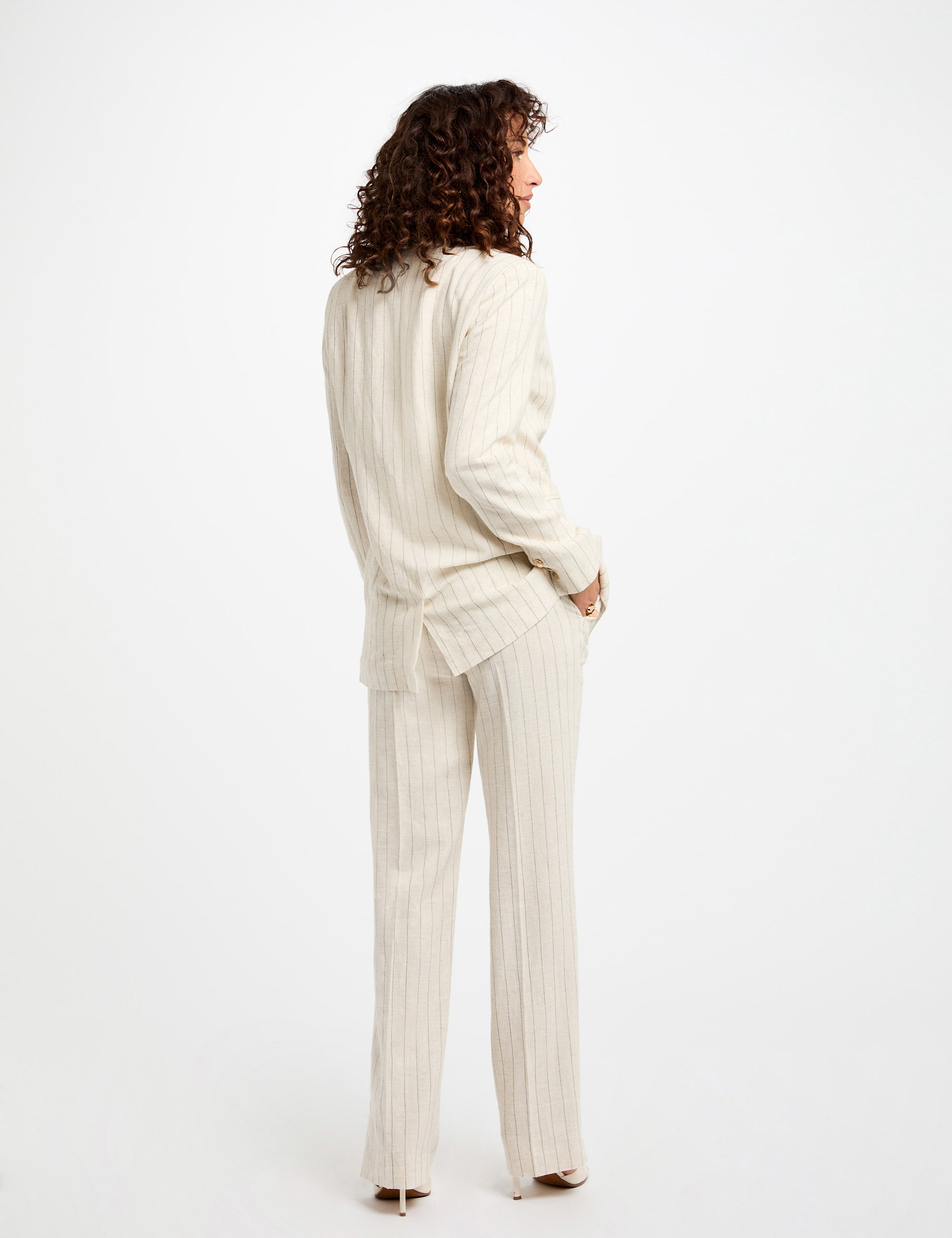 pantalon large raye beige femme Pantalon large rayé beige femme