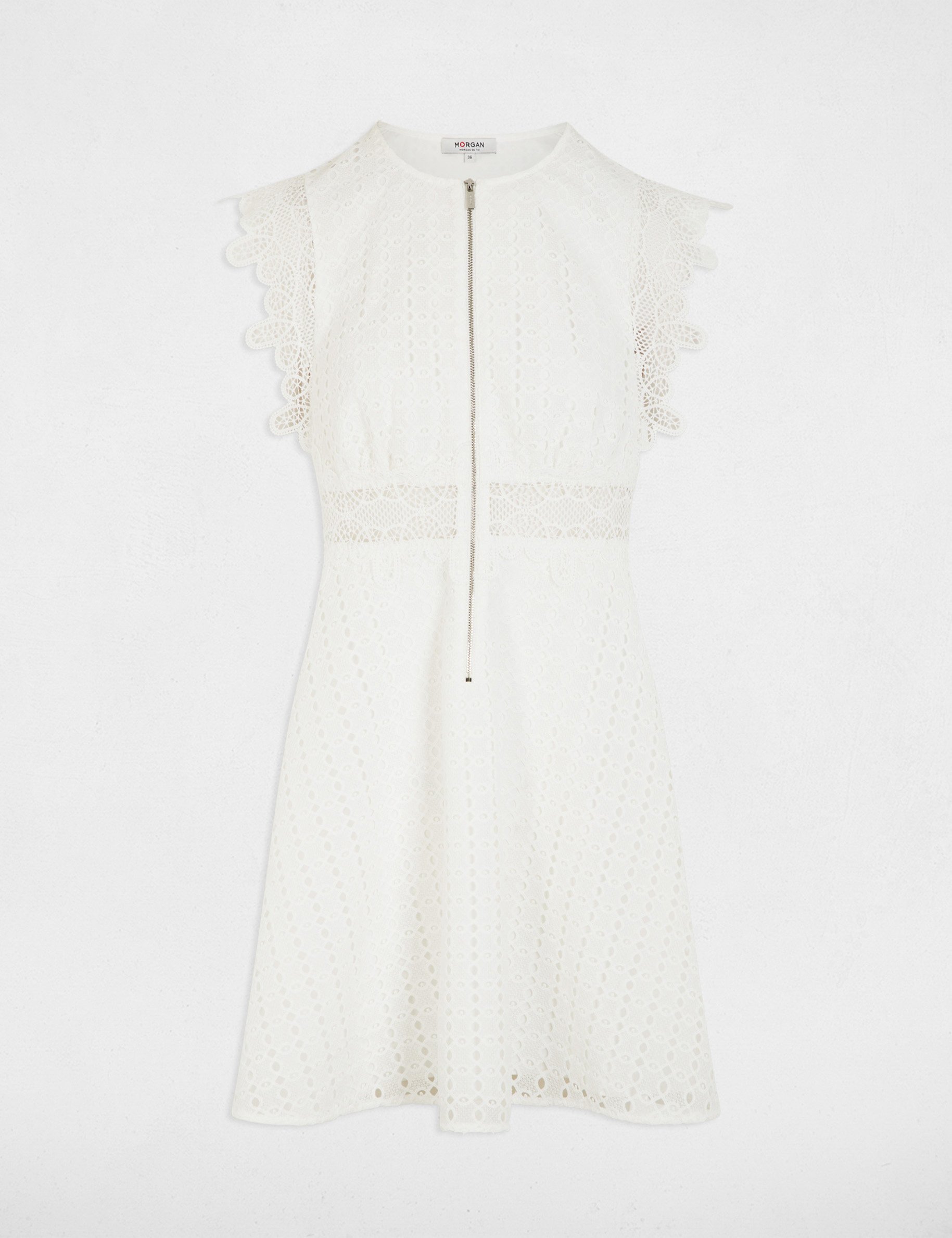 Kurzes ausgestelltes Kleid mit Spitze weiss damen