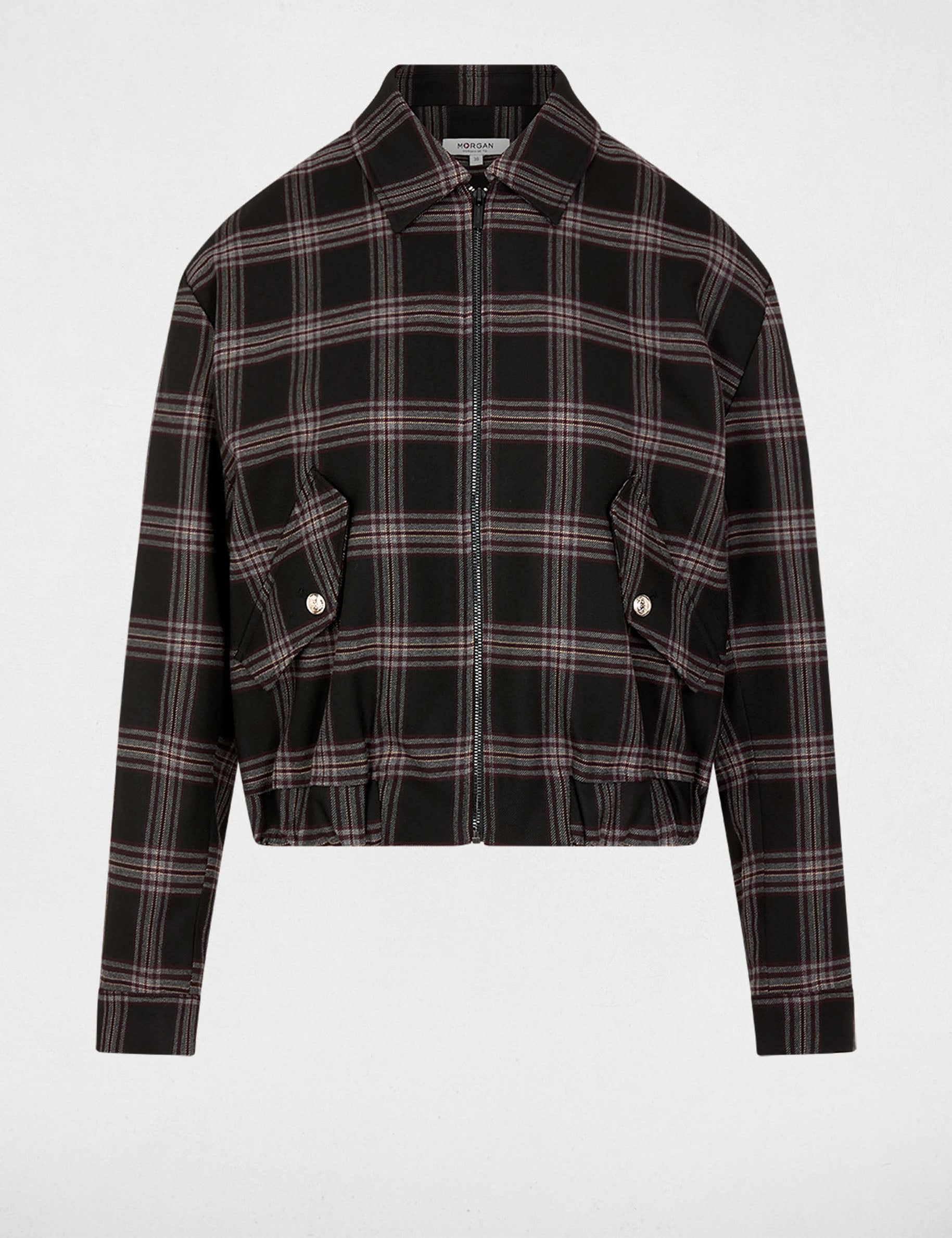 Blouson &agrave; carreaux noir femme