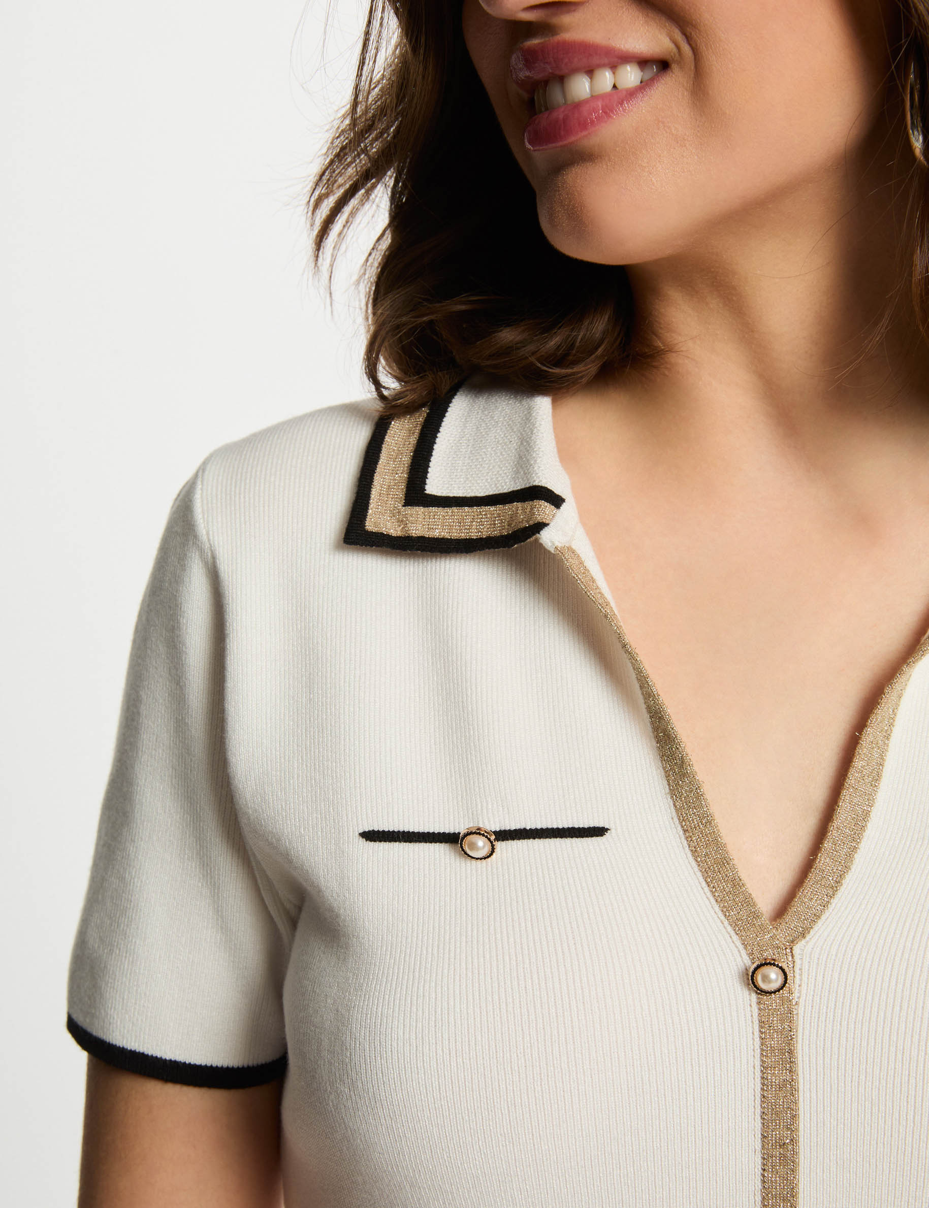 pull col polo manches courtes blanc femme Pull col polo manches courtes blanc femme