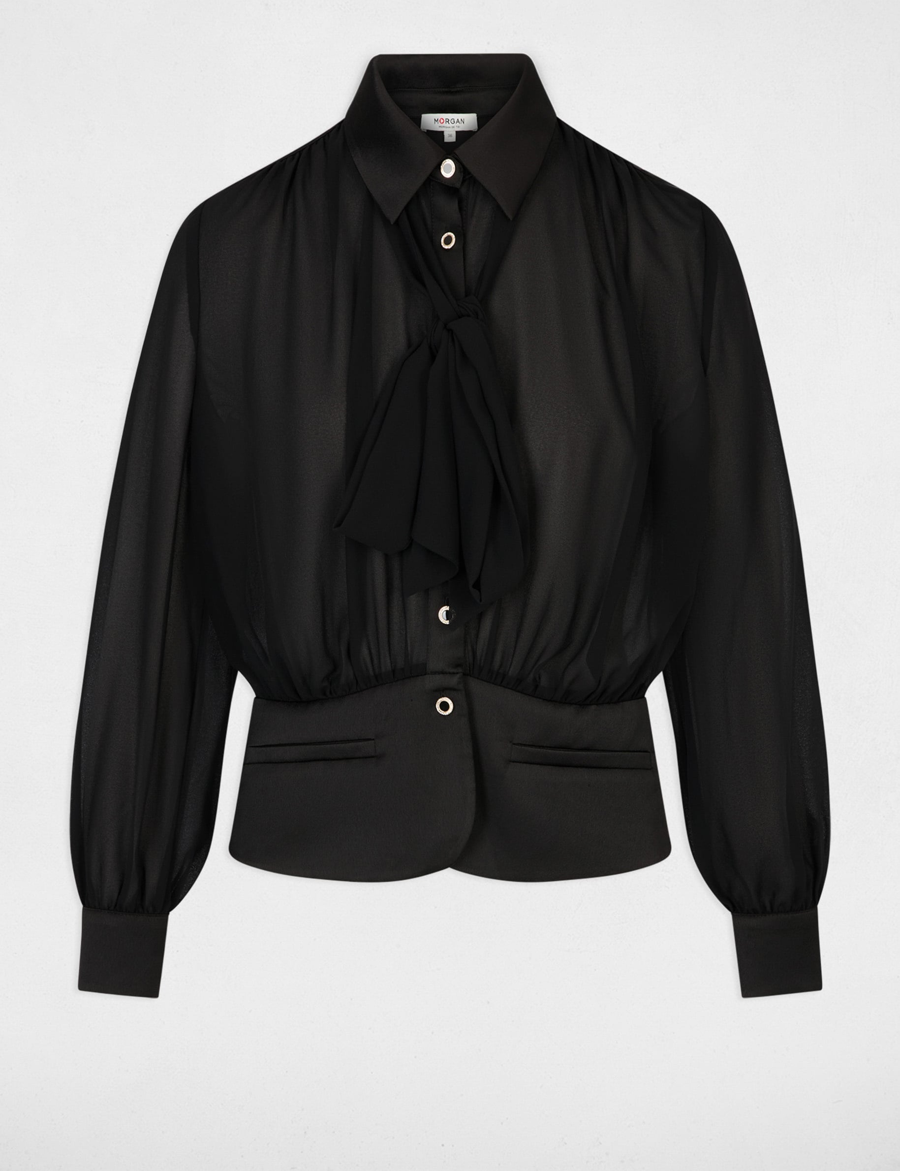Bluse aus Voile mit Lavalli&egrave;re schwarz damen