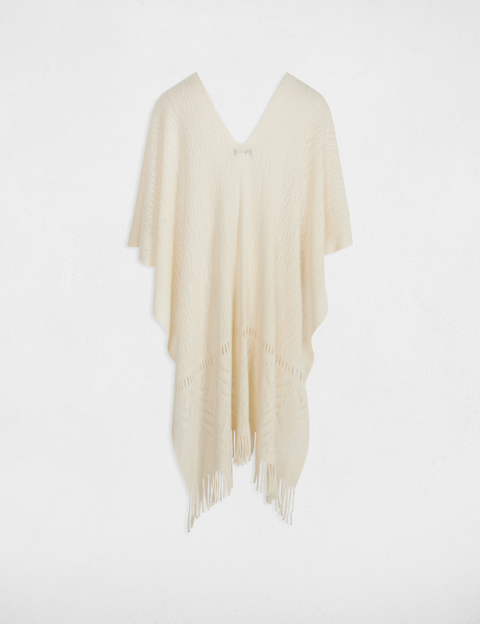 cape tricot a franges ivoire femme Cape tricot à franges ivoire femme