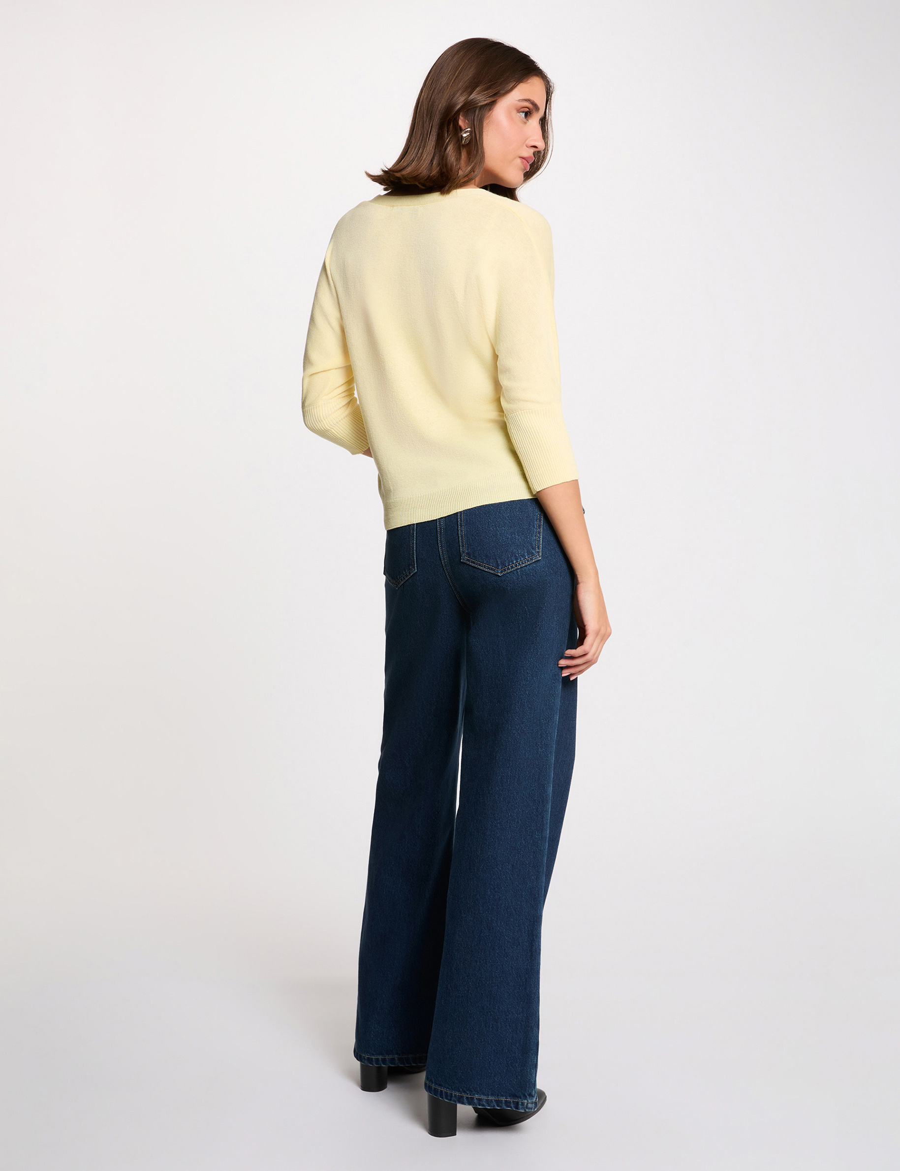 Strickjacke mit V-Ausschnitt hellgelb damen