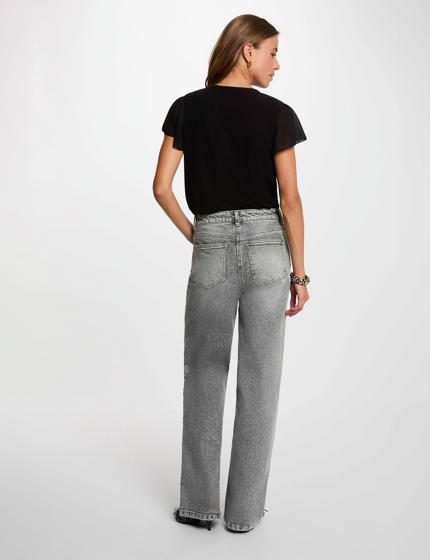 T-Shirt mit Lavalli&egrave;re-Kragen schwarz damen