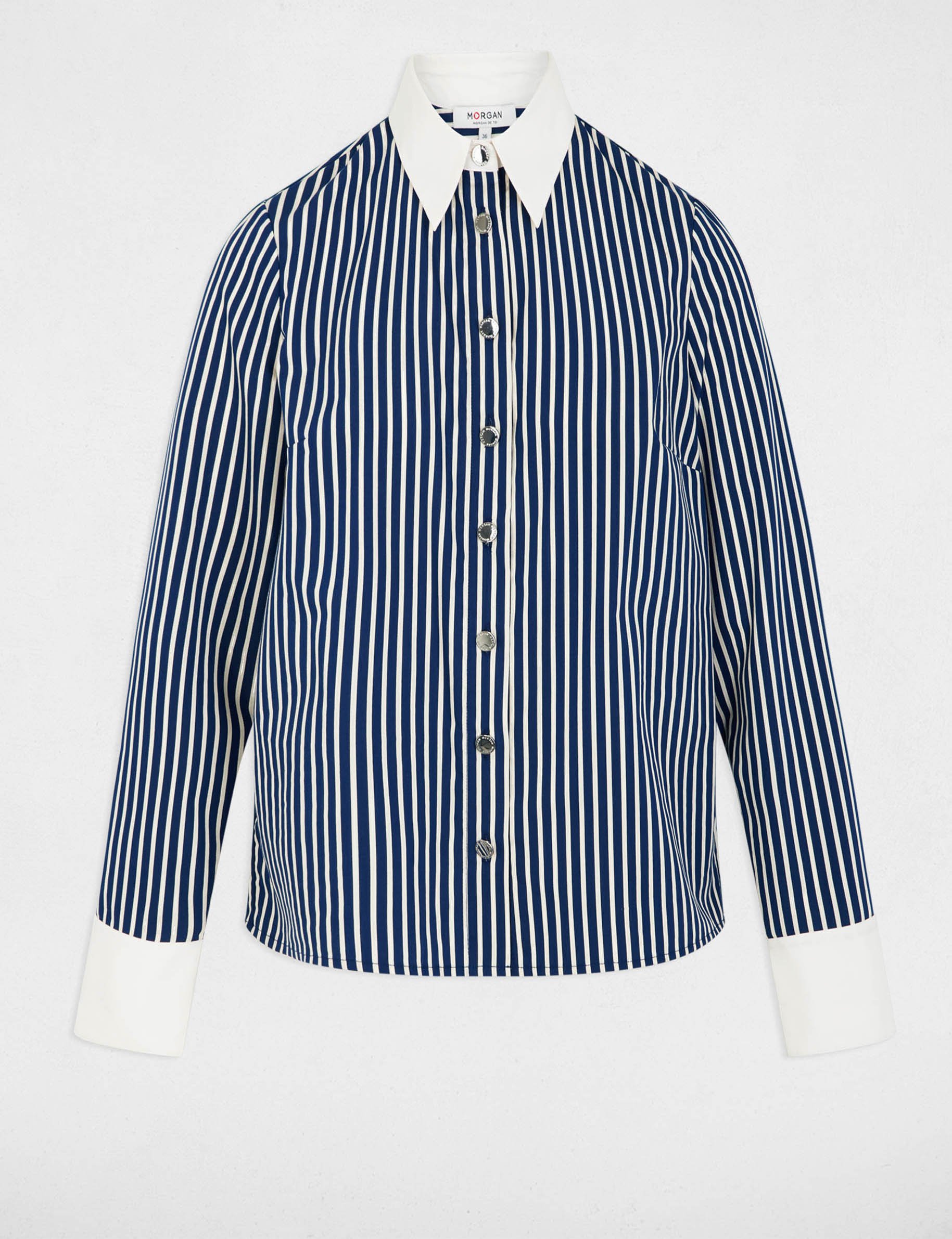 Gestreiftes Hemd mit Kontrastkragen marineblau damen