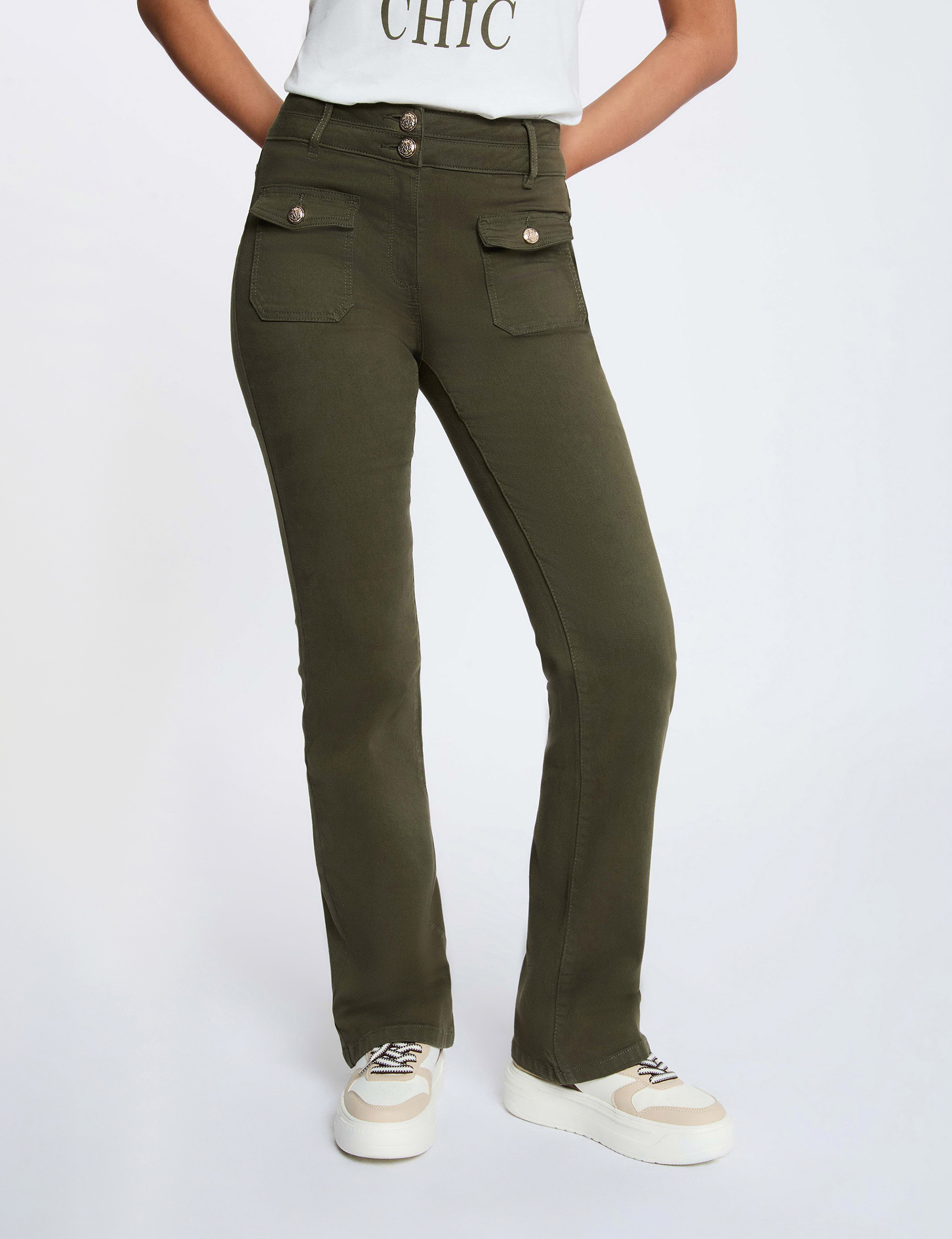 Pantalon bootcut vert kaki femme