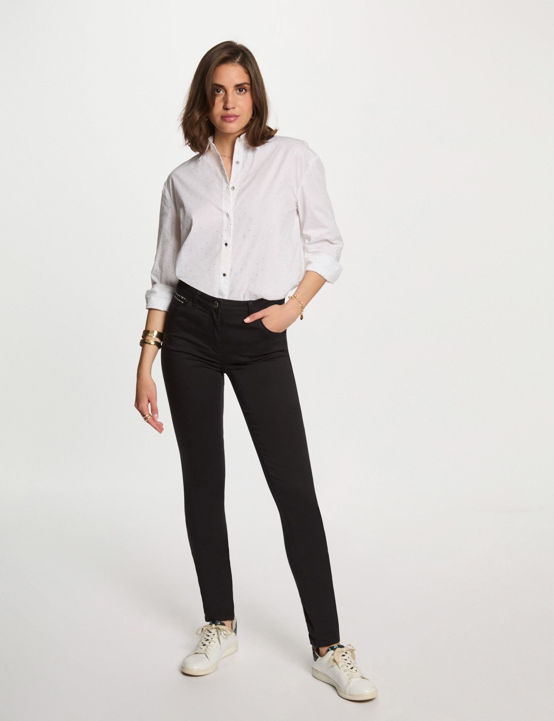 pantalon slim enduit noir femme Pantalon slim enduit noir femme