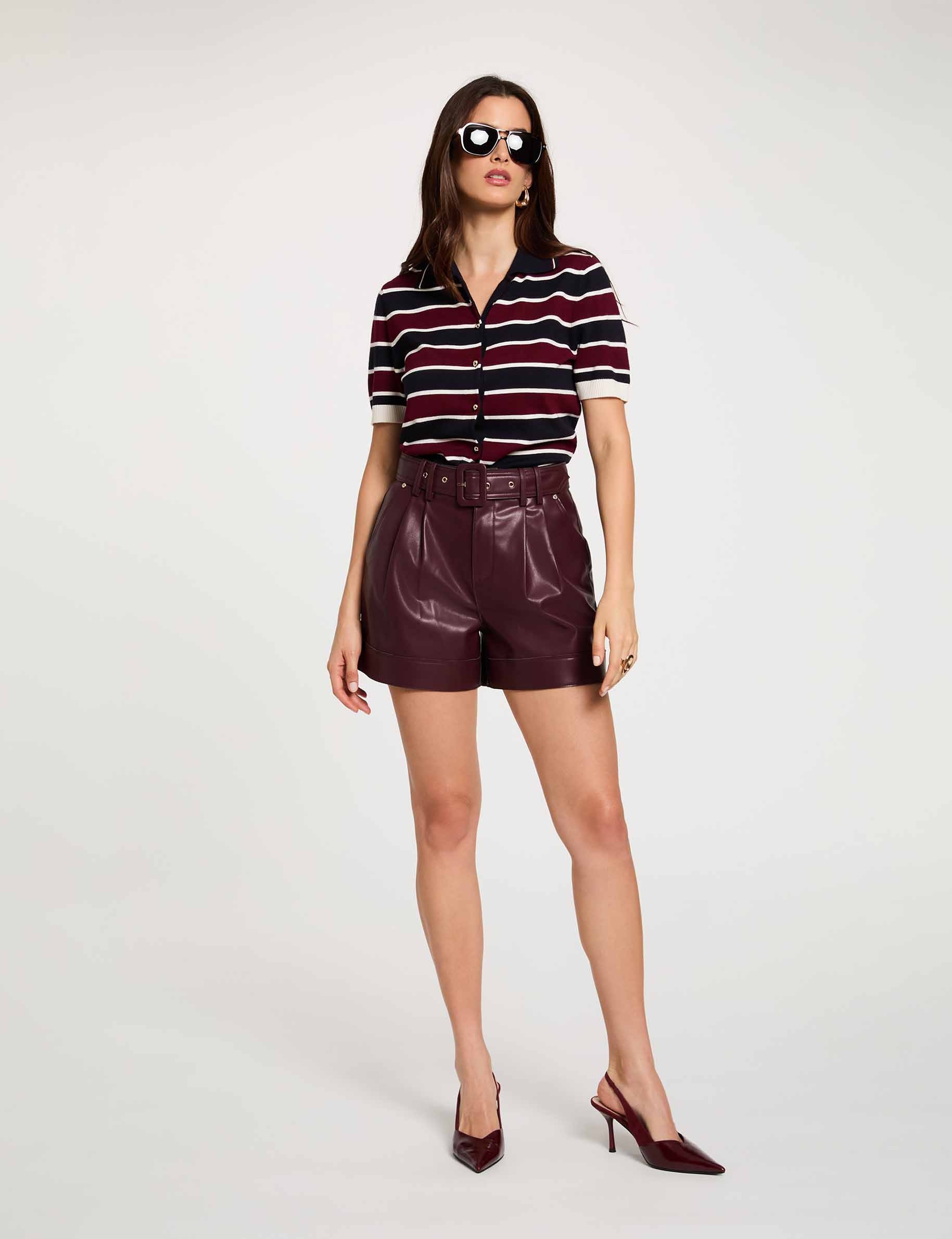Gestreifter Pullover mit Polokragen bordeaux damen