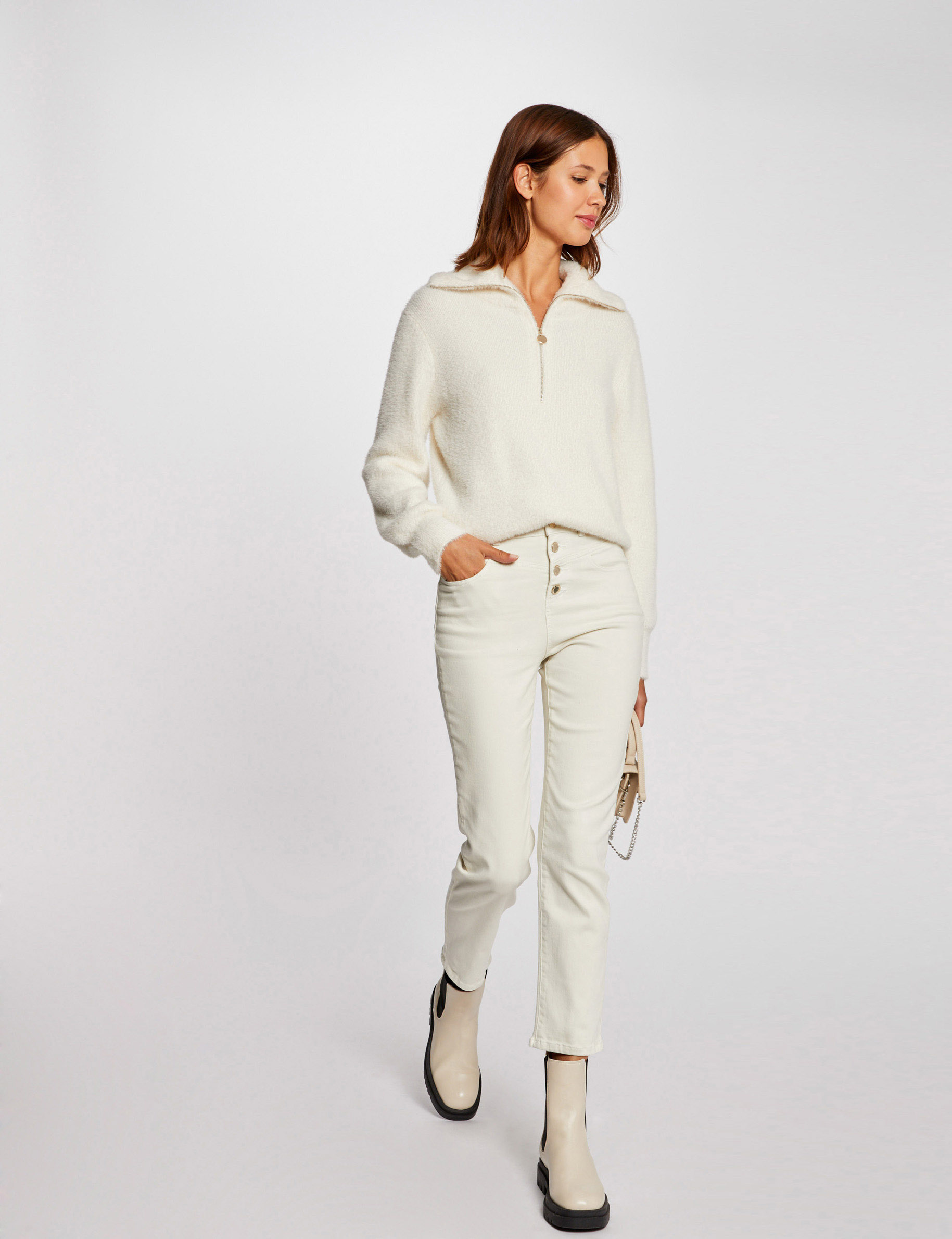 pullover und reiverschluss am kragen elfenbein damen Pullover und Reißverschluss am Kragen elfenbein damen