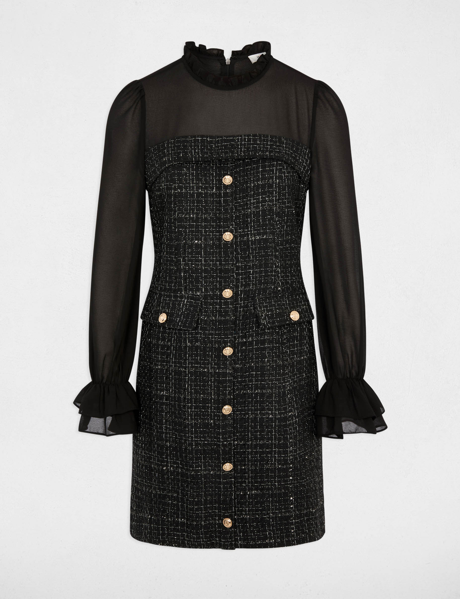 Kleid aus Tweed mit langen &Auml;rmeln schwarz damen