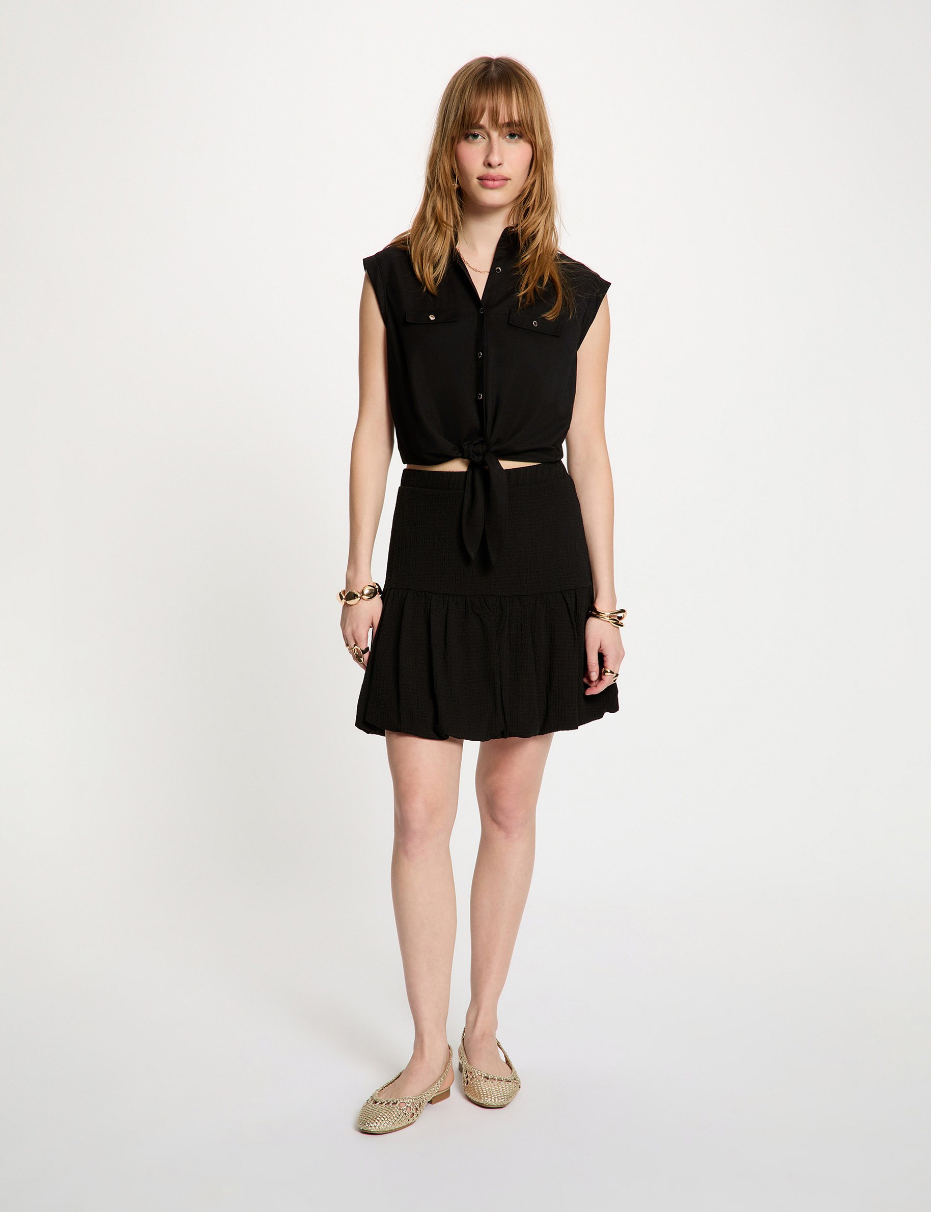 Kurzer plissierter Rock schwarz damen