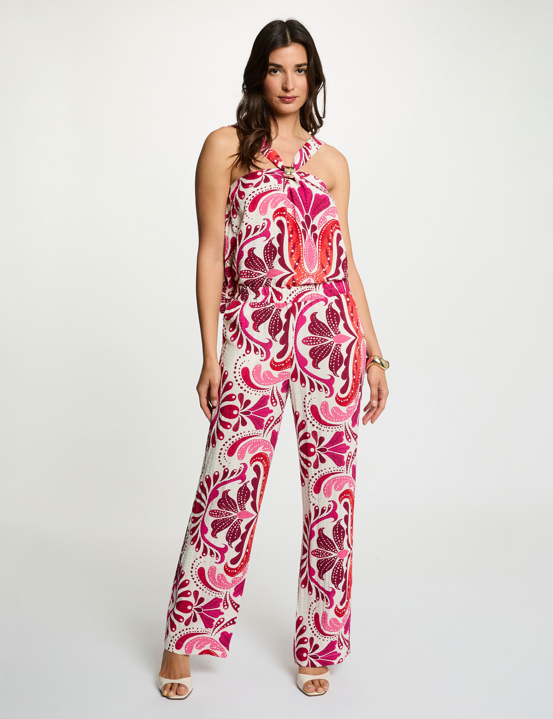 Pantalon droit fluide multicolore femme