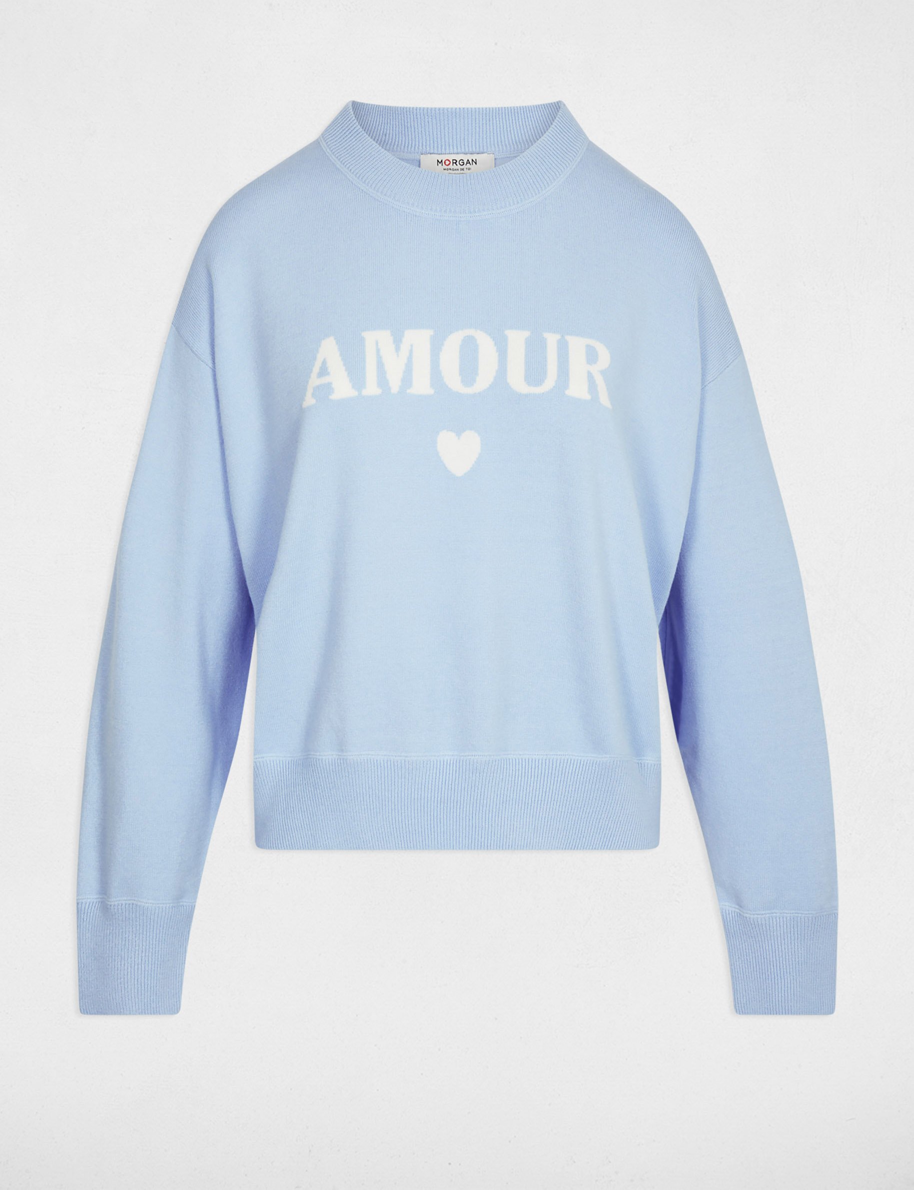 Pull &eacute;pais col rond bleu ciel femme