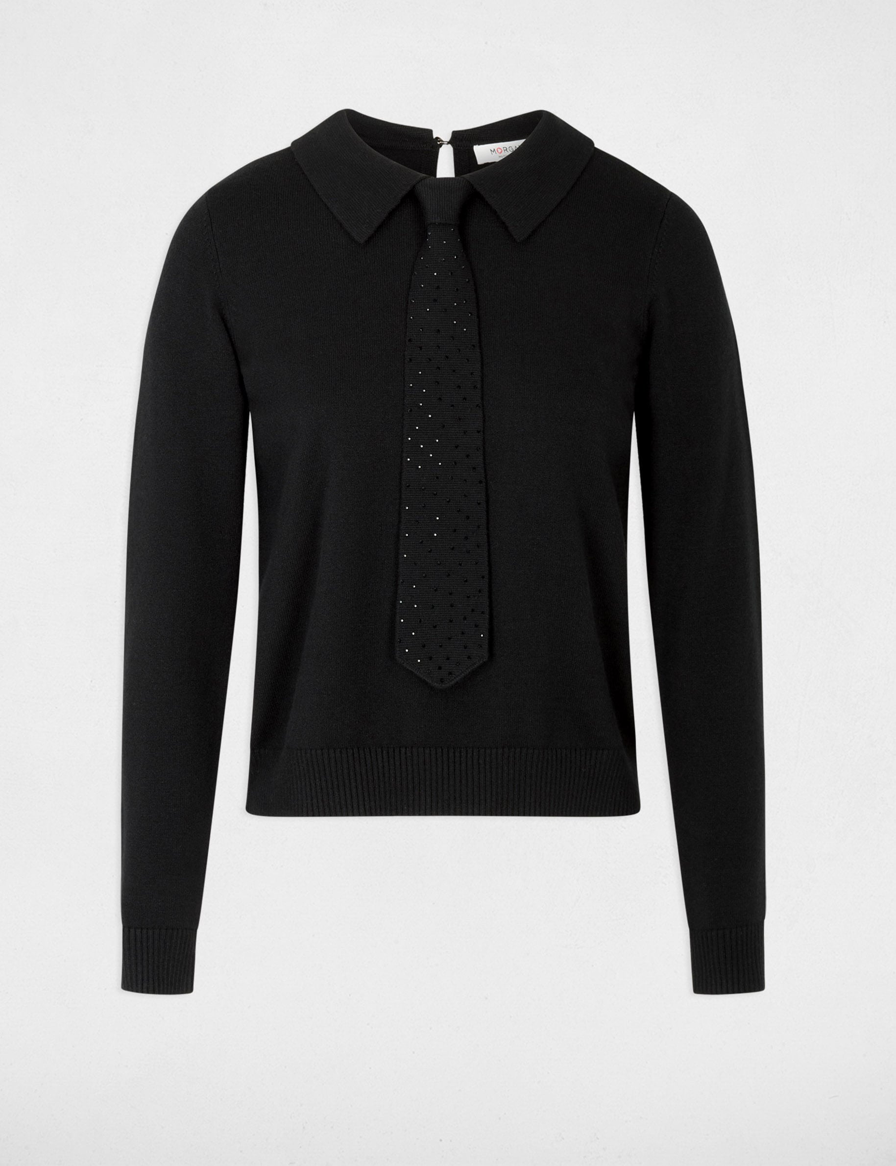 Pull col &agrave; revers noir femme