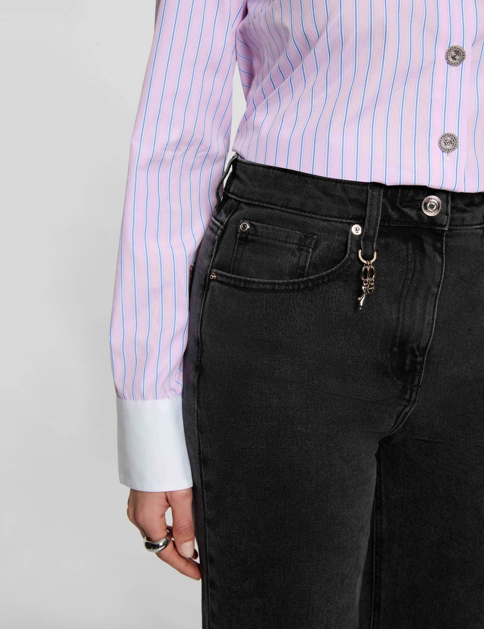 Weit geschnittene hochgeschnittene Hose schwarz denim damen