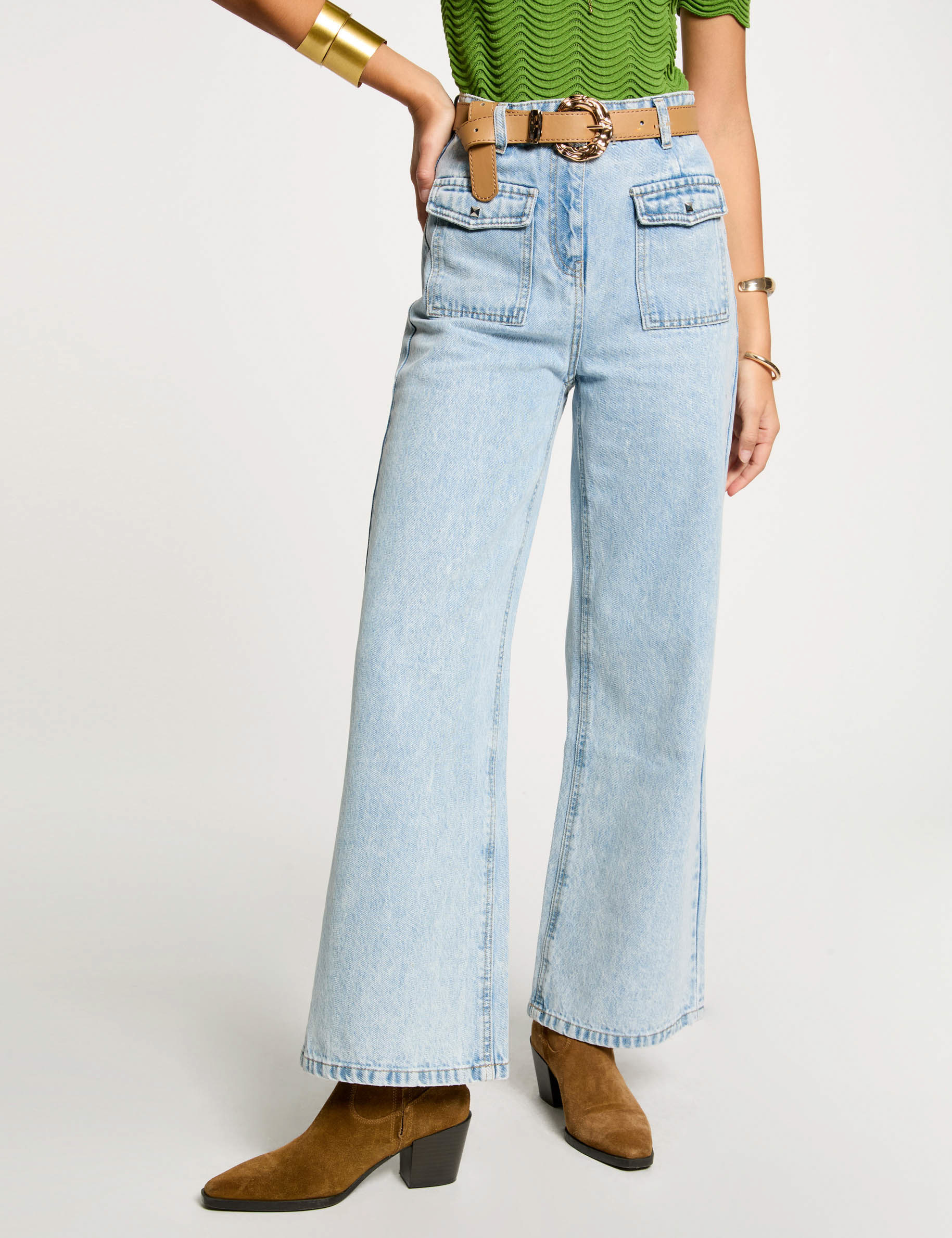 jeans large taille haute denim bleach femme Jeans large taille haute denim bleach femme