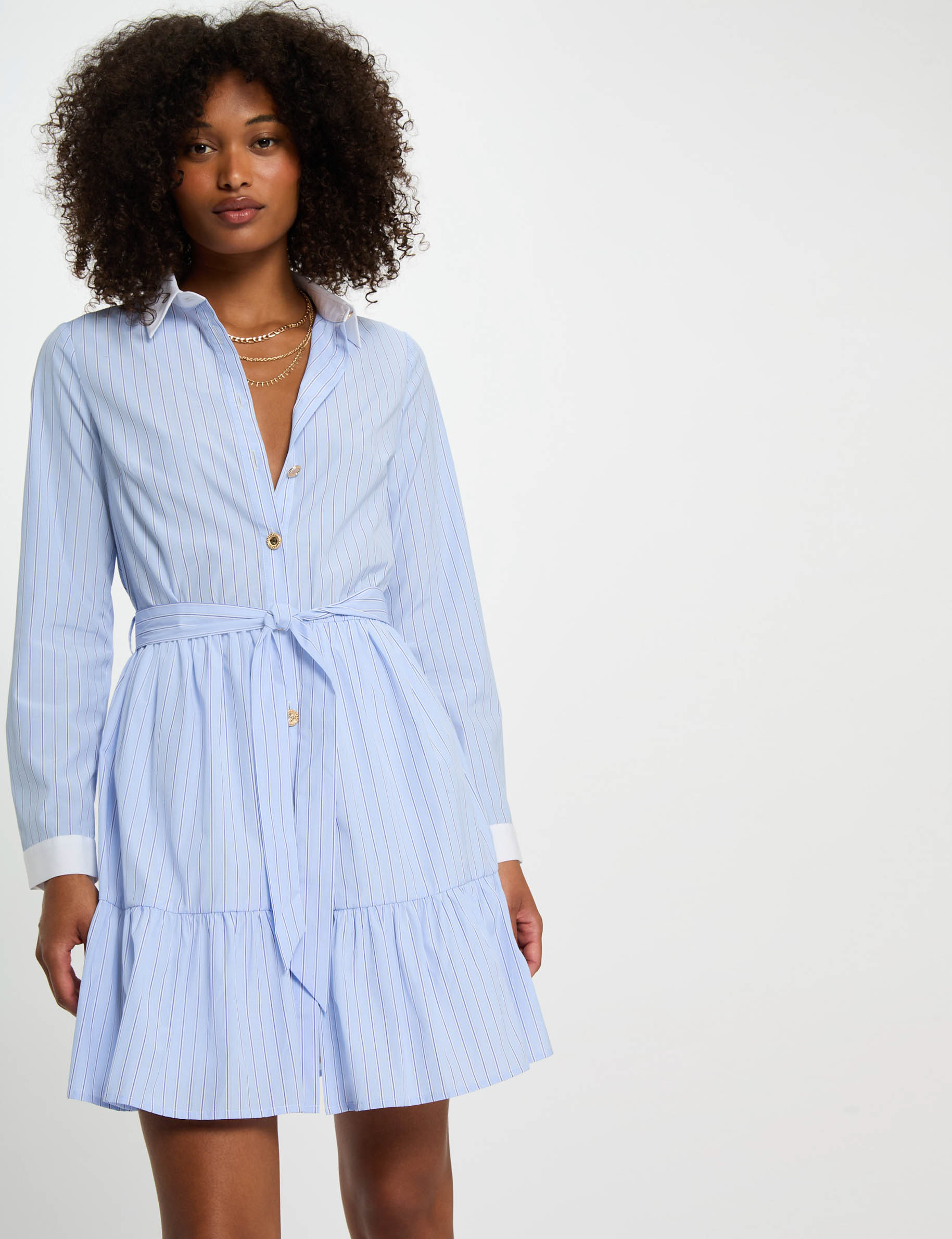 robe courte trapeze rayee bleu ciel femme Robe courte trapèze rayée bleu ciel femme