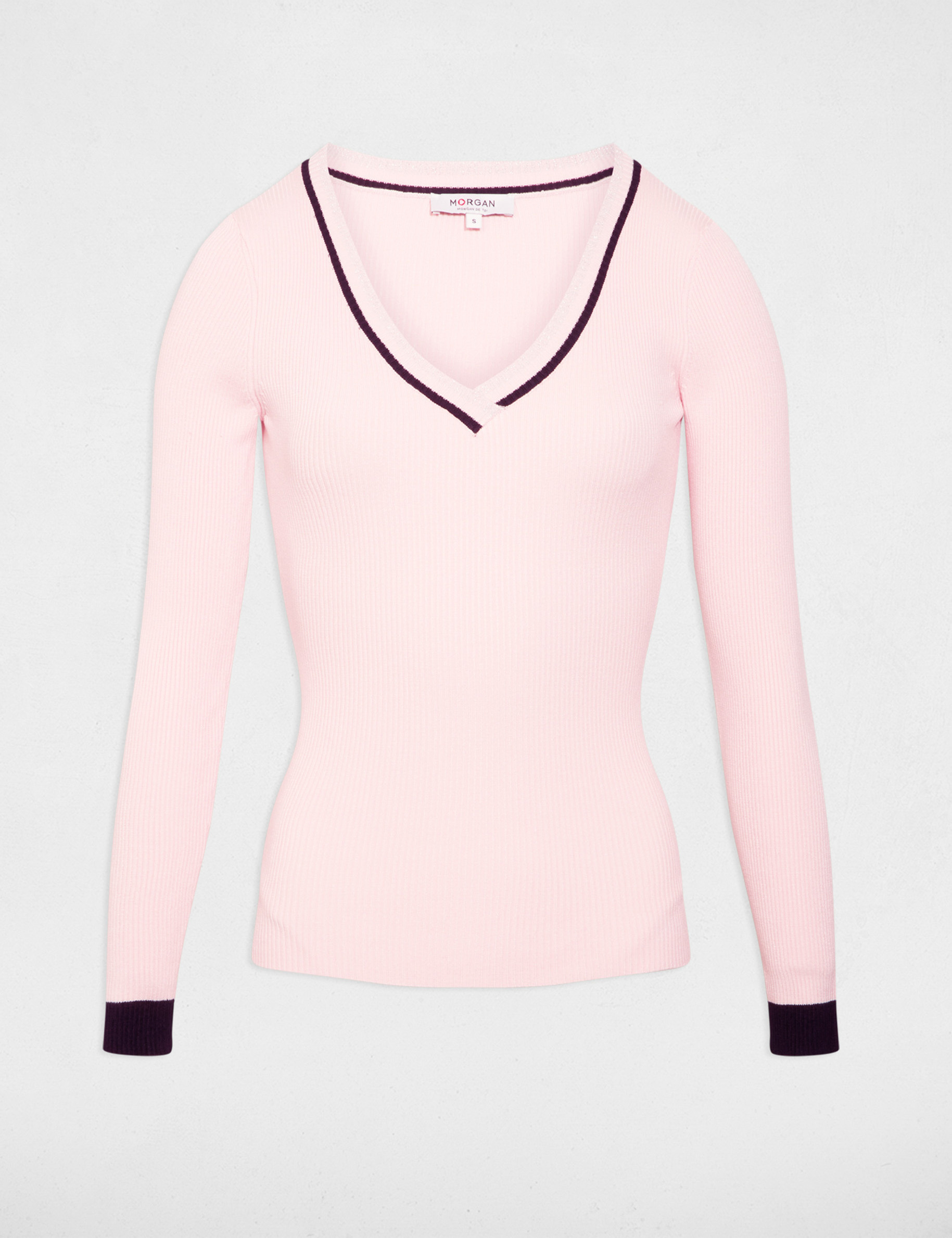 Langarm-Pullover mit V-Ausschnitt hellrosa damen