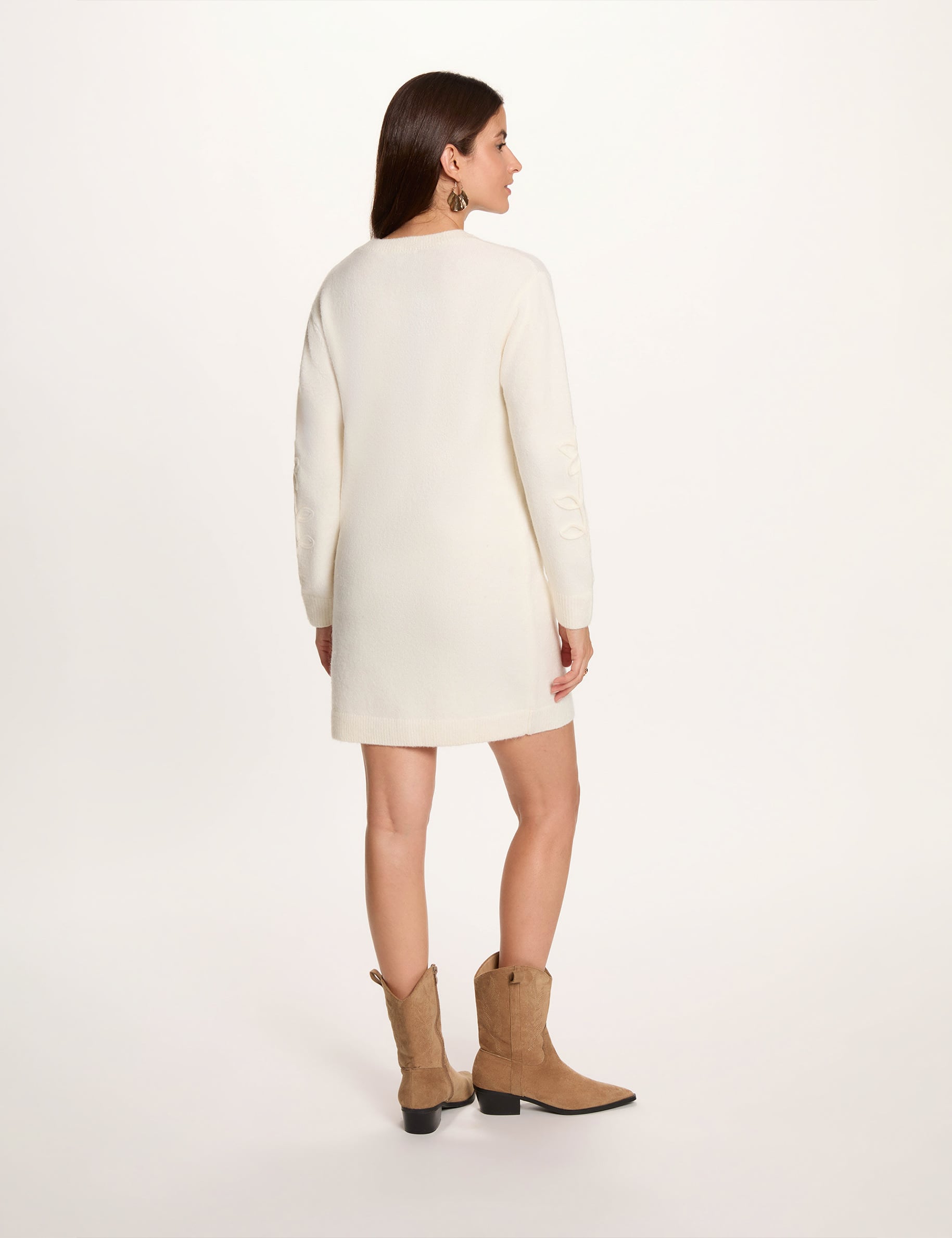 Robe tricot manches longues ivoire femme