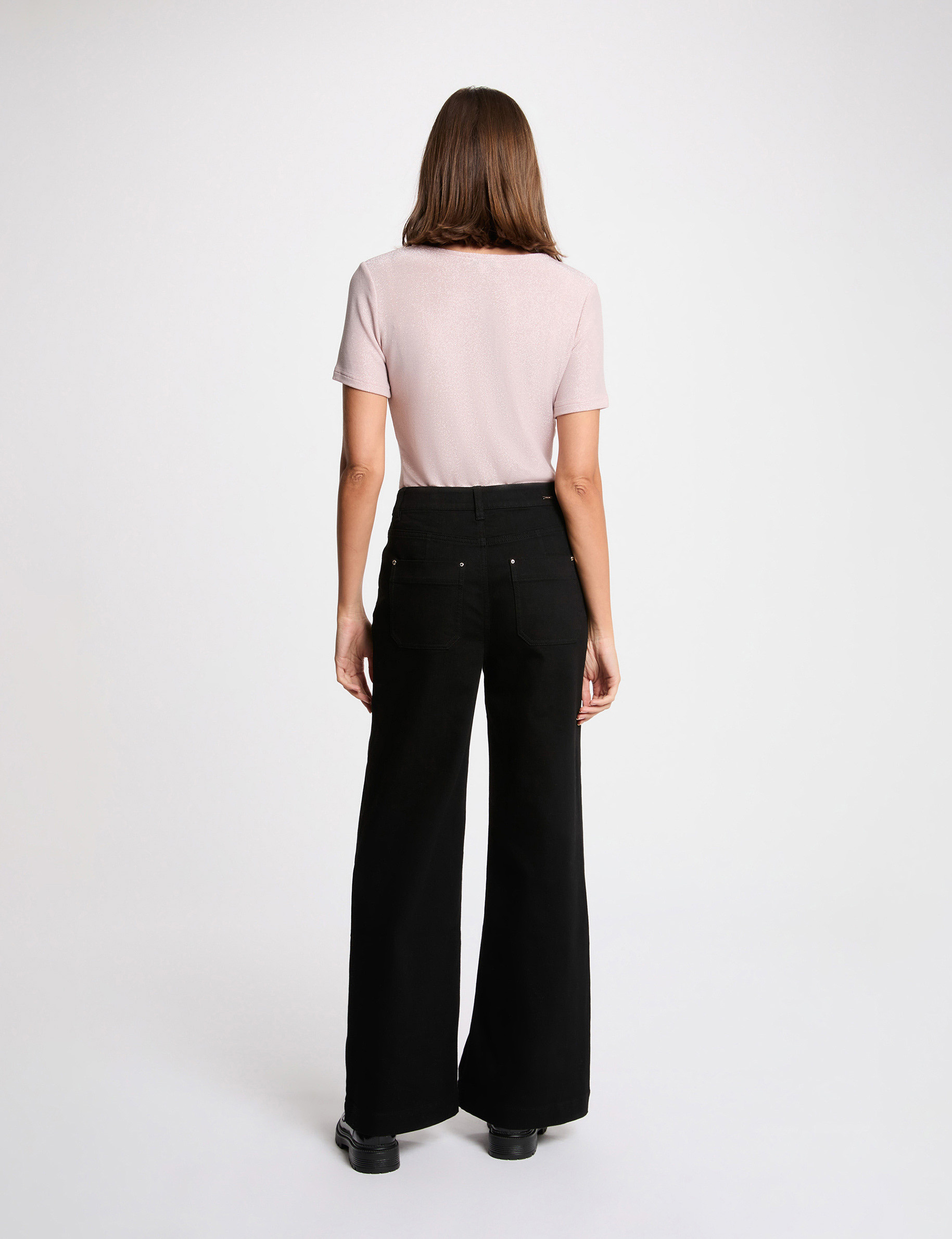 Weit geschnittene hochgeschnittene Hose schwarz damen