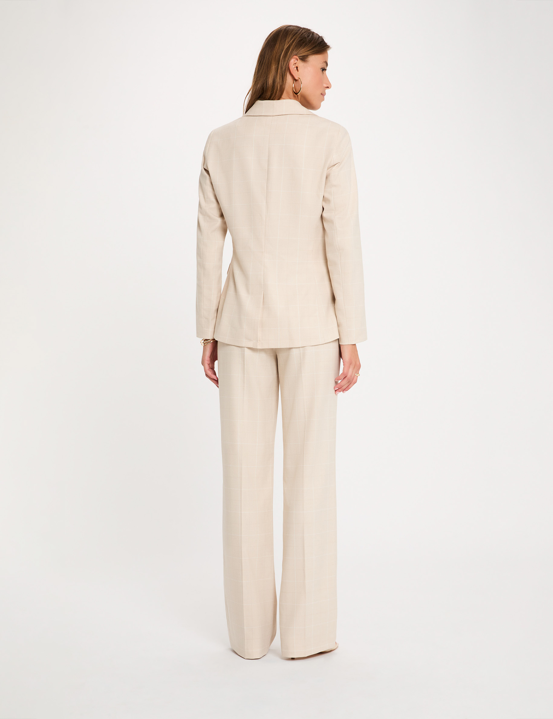 Pantalon droit taille haute beige femme