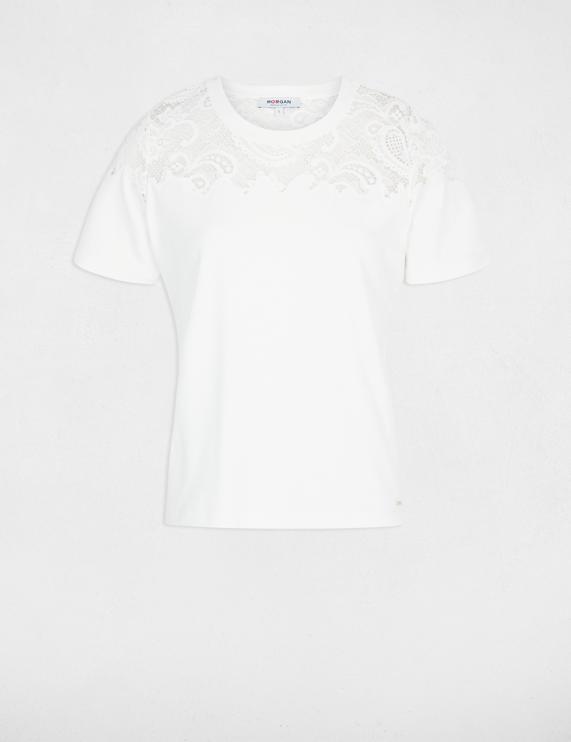 T-shirt dentelle manches courtes blanc femme