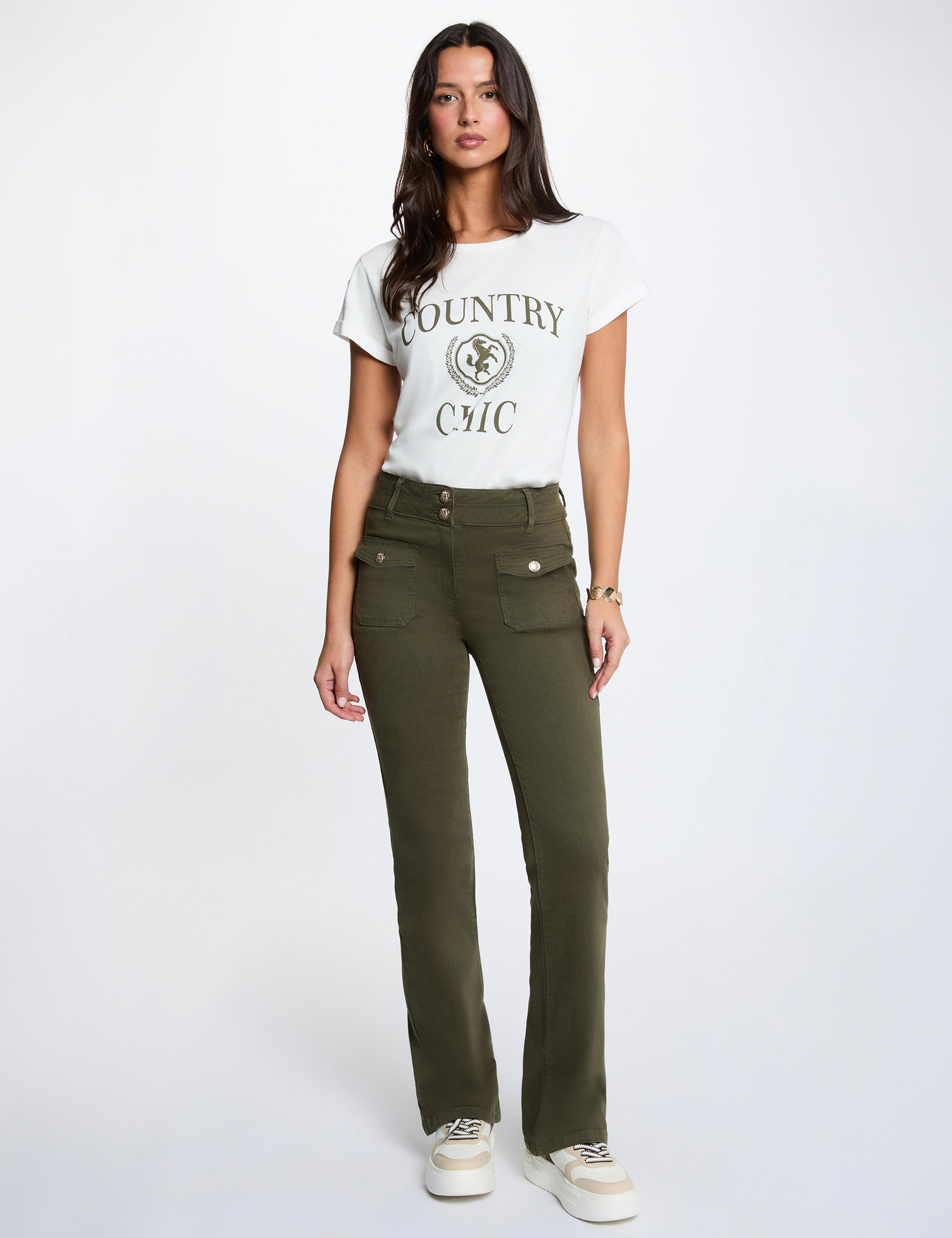 Pantalon bootcut vert kaki femme