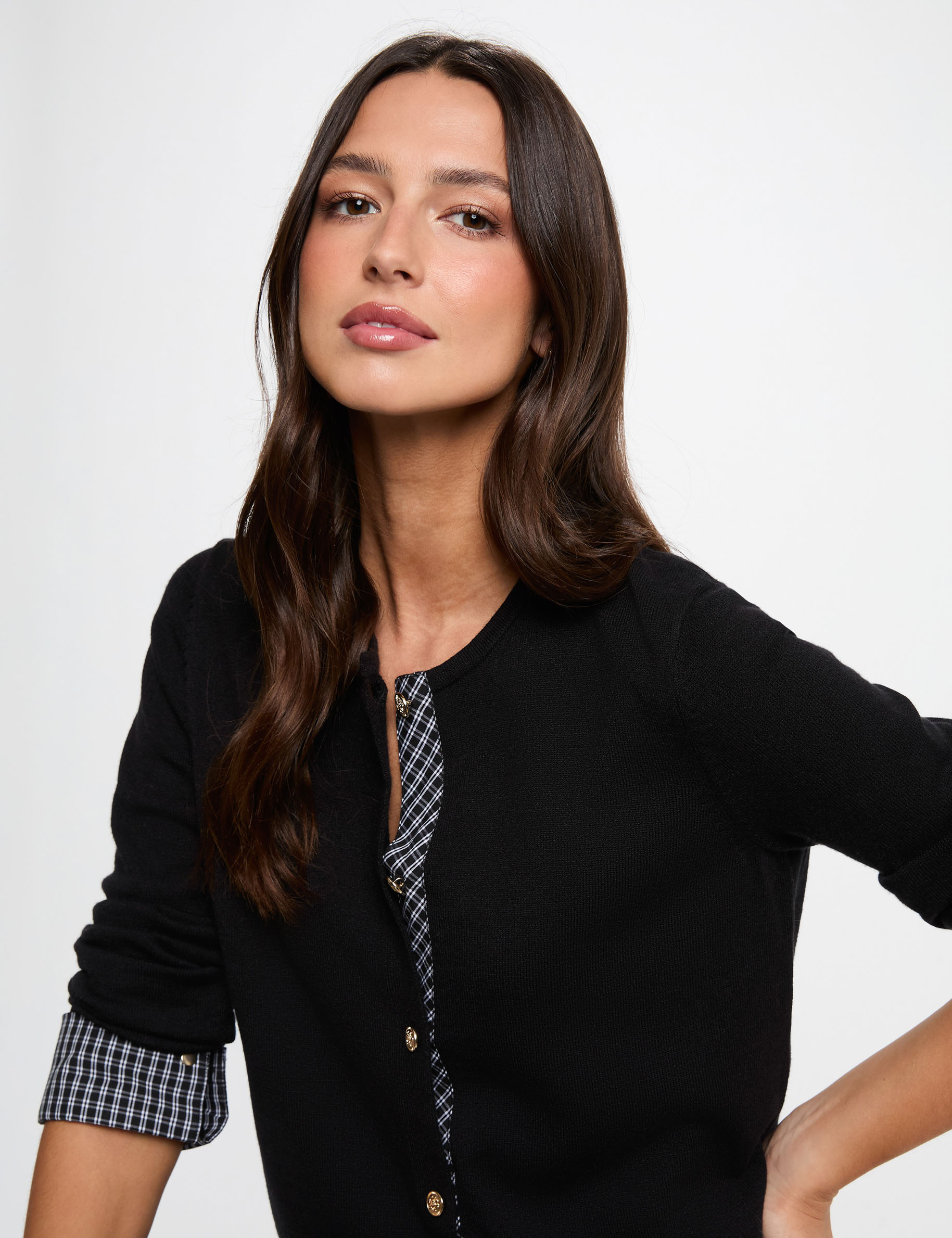 Strickjacke mit Rundhalsausschnitt schwarz damen