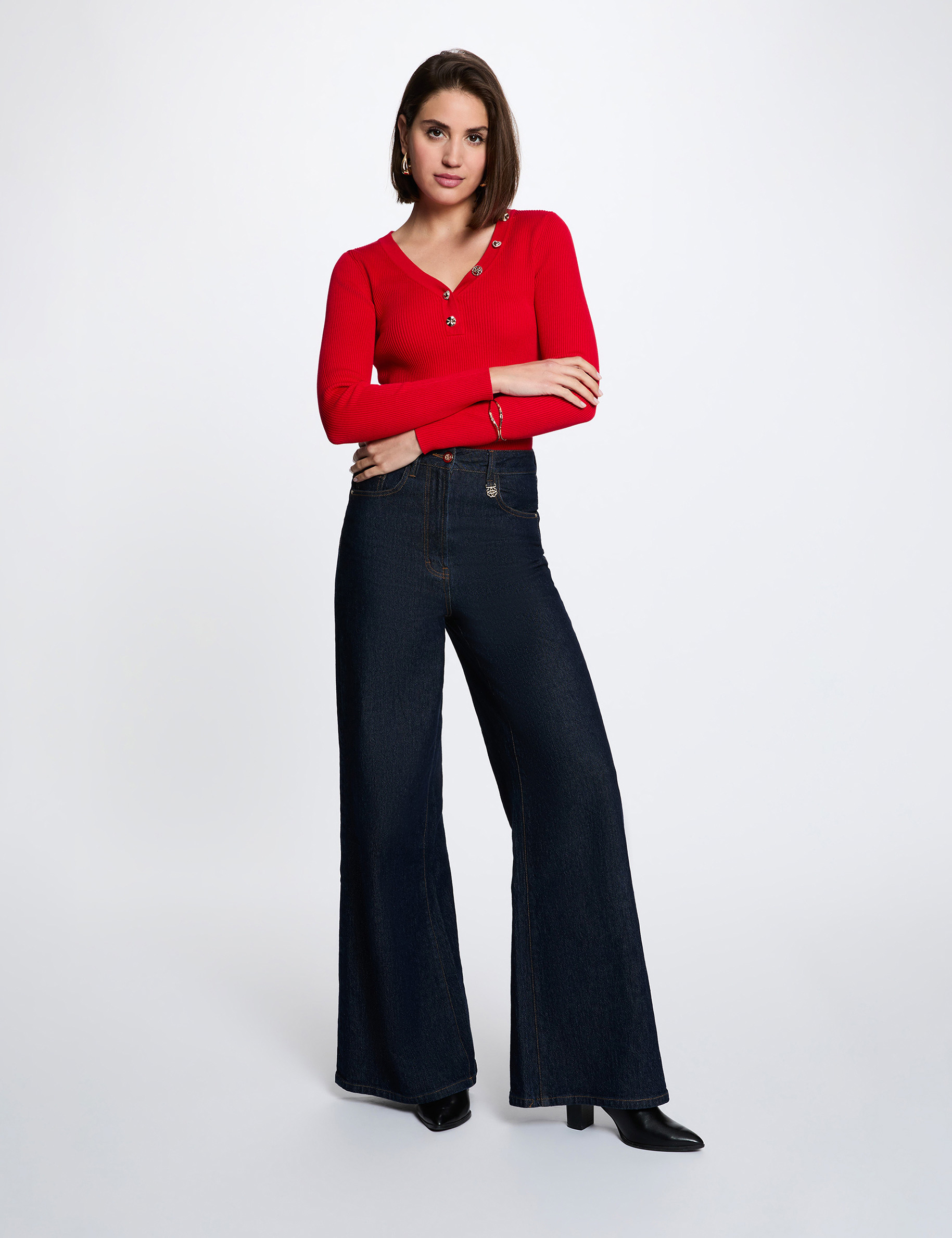 Pullover mit V-Ausschnitt rot damen