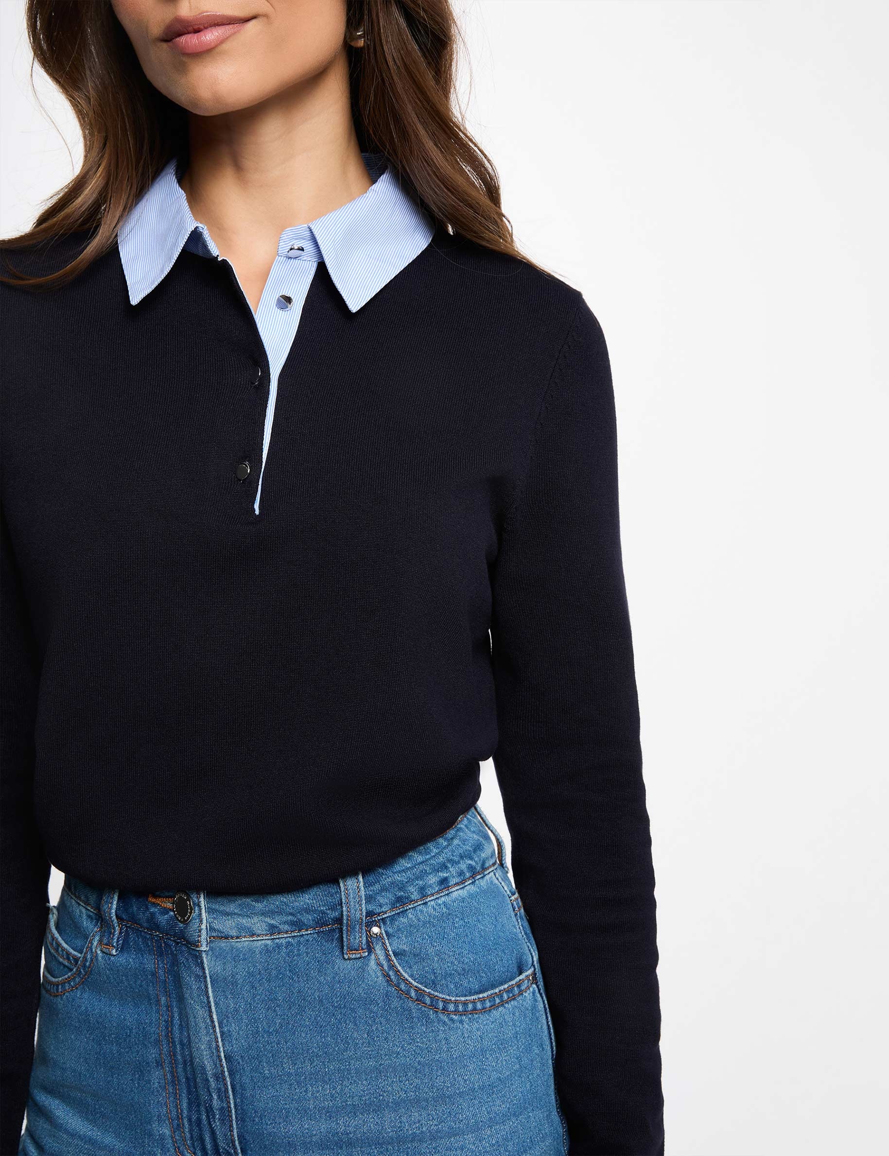Pullover mit Hemdkragen marineblau damen