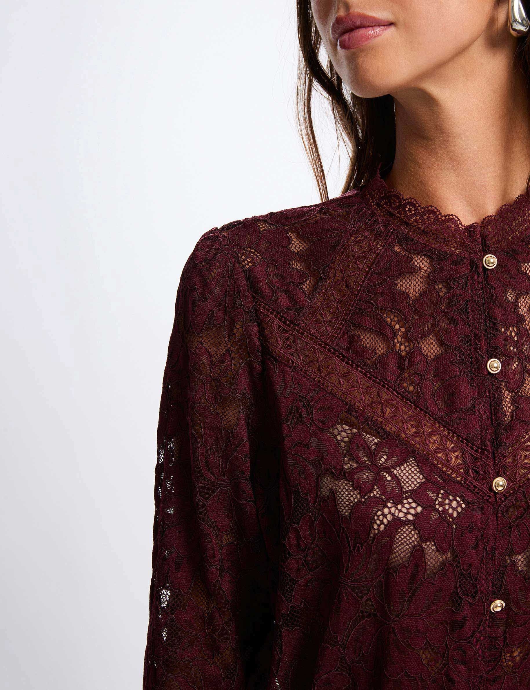 T-Shirt aus Spitze mit Stehkragen pflaume damen