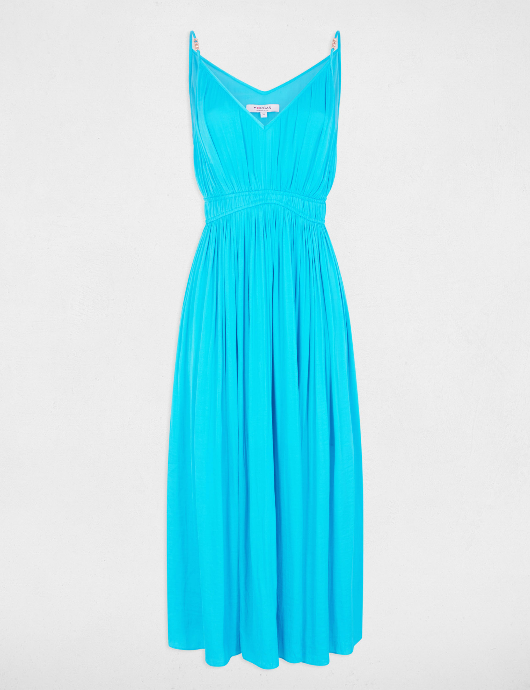 robe midi droite plisse bleu ciel femme Robe midi droite pliss�e bleu ciel femme