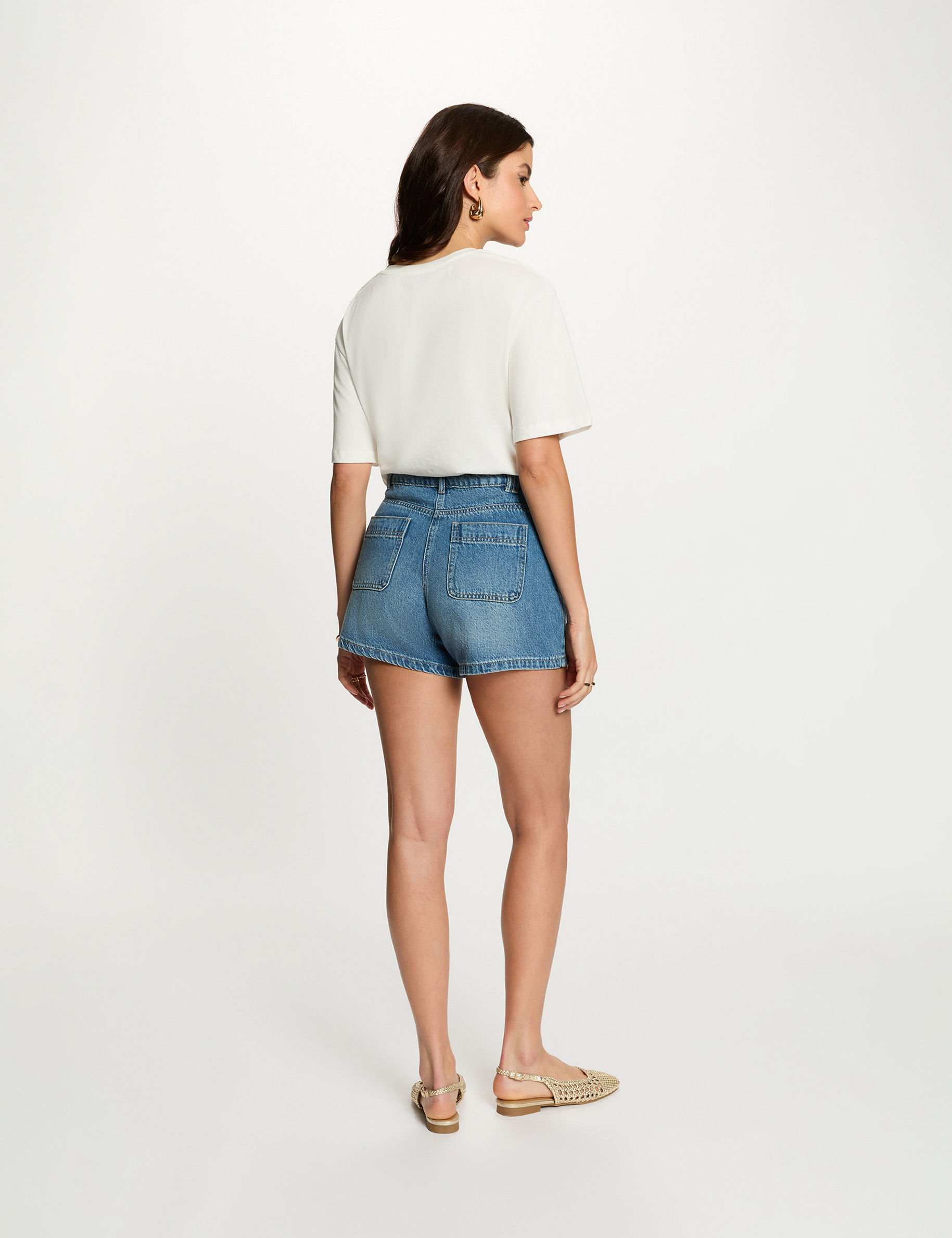 Short slim en jean denim stone femme