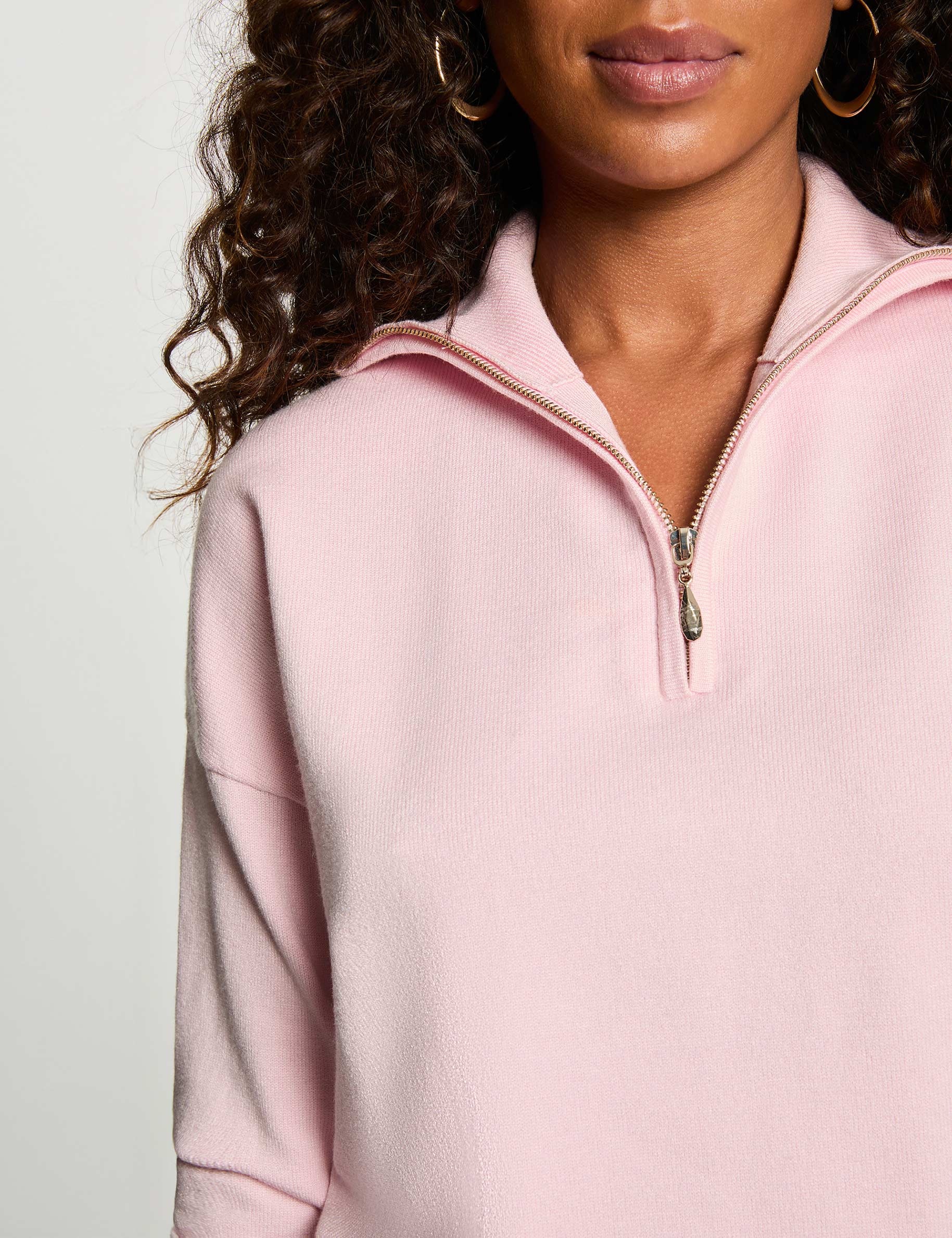 Pullover mit Truckerkragen pastellrosa damen