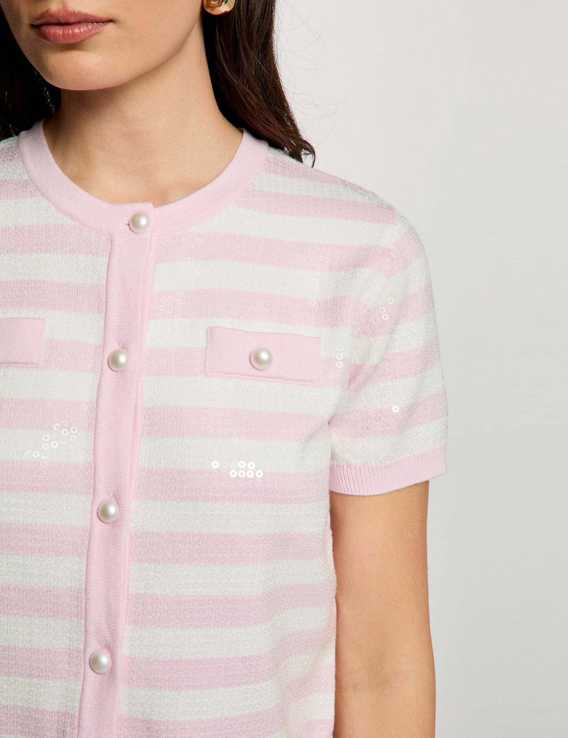 Gilet ray&eacute; sequins rose femme