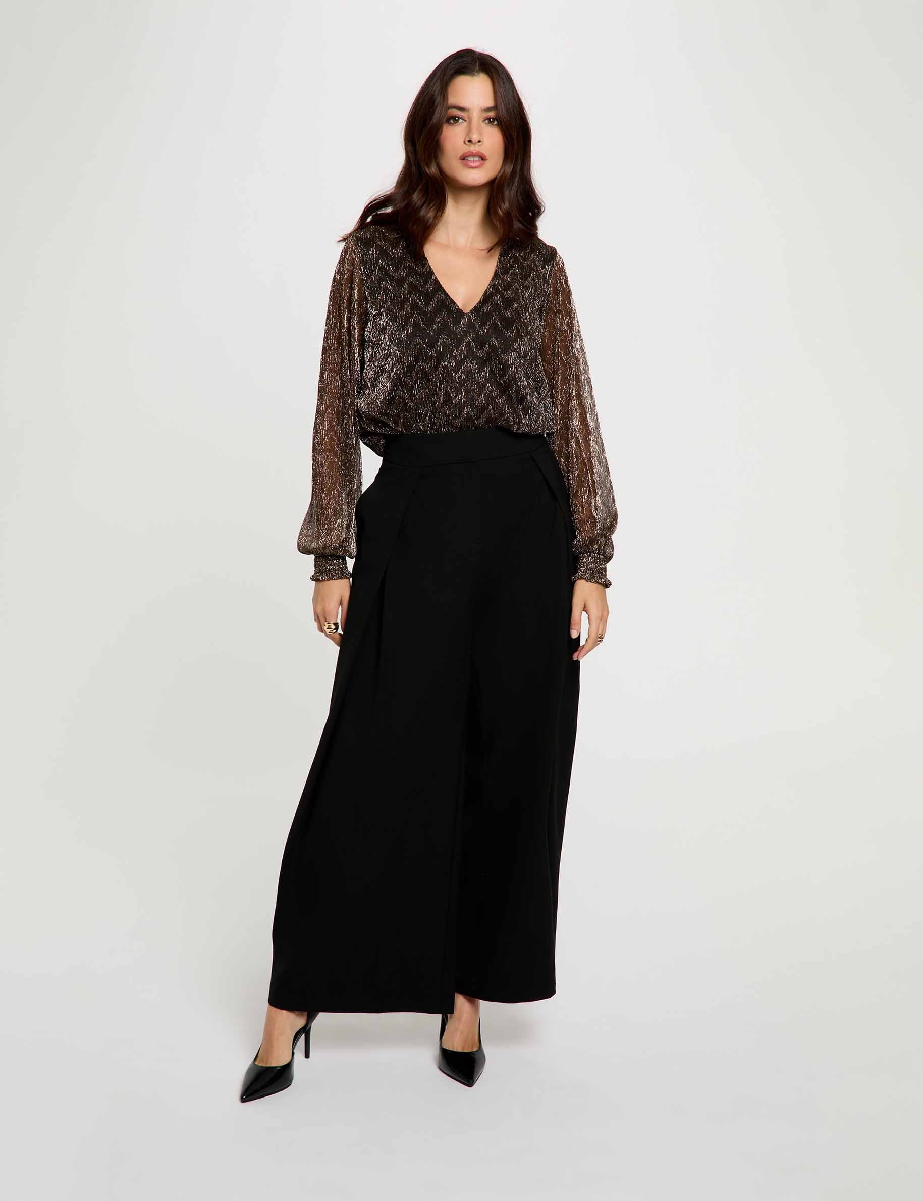 Blouse col v manches longues couleur bronze femme