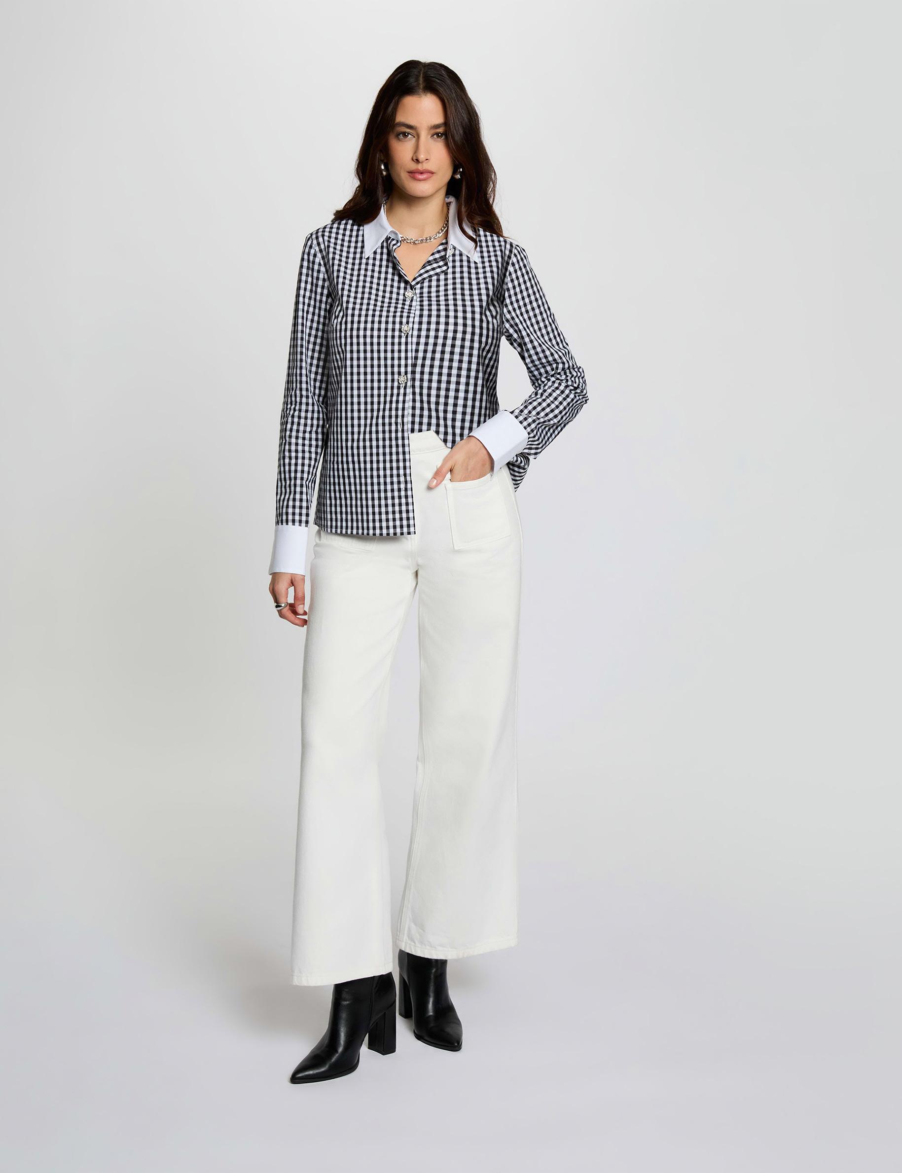 Hemd mit kontrastierendem Kragen mehrfarbig damen