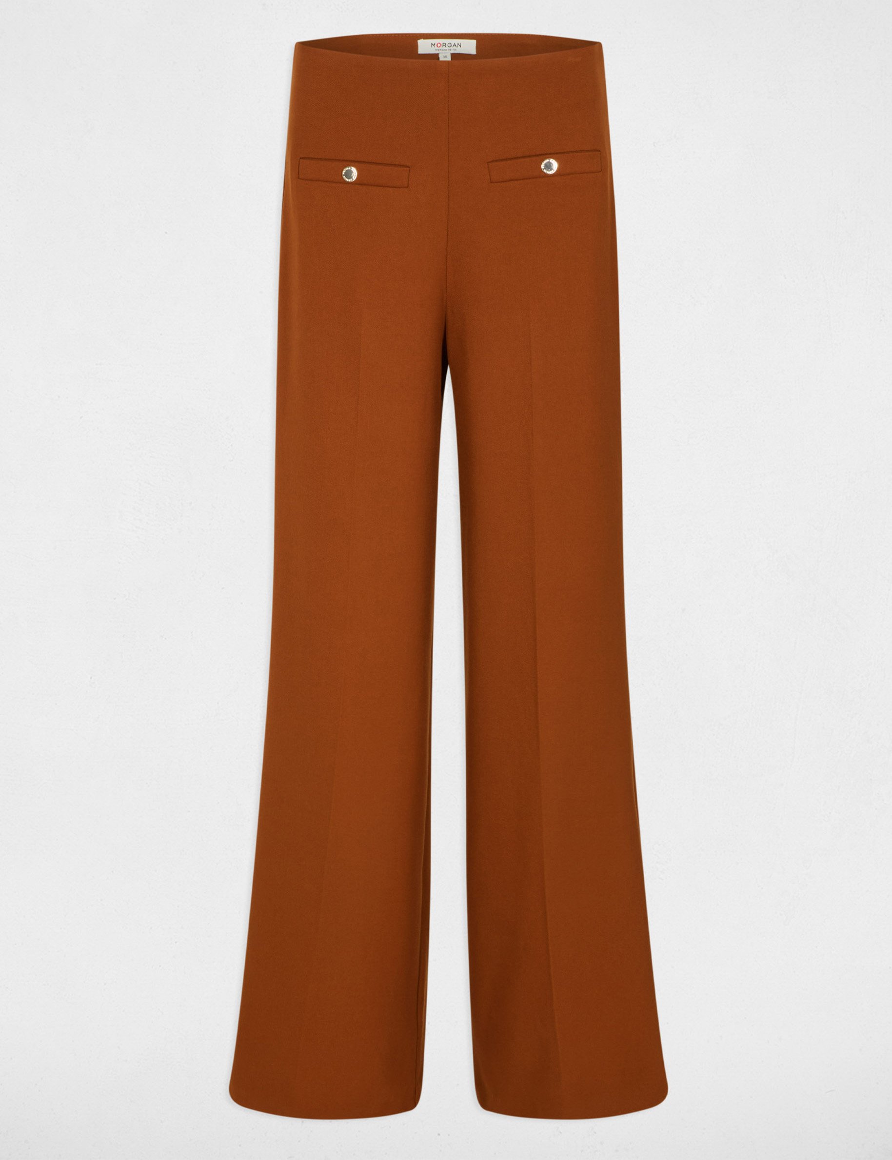 Pantalon large taille haute marron cognac femme
