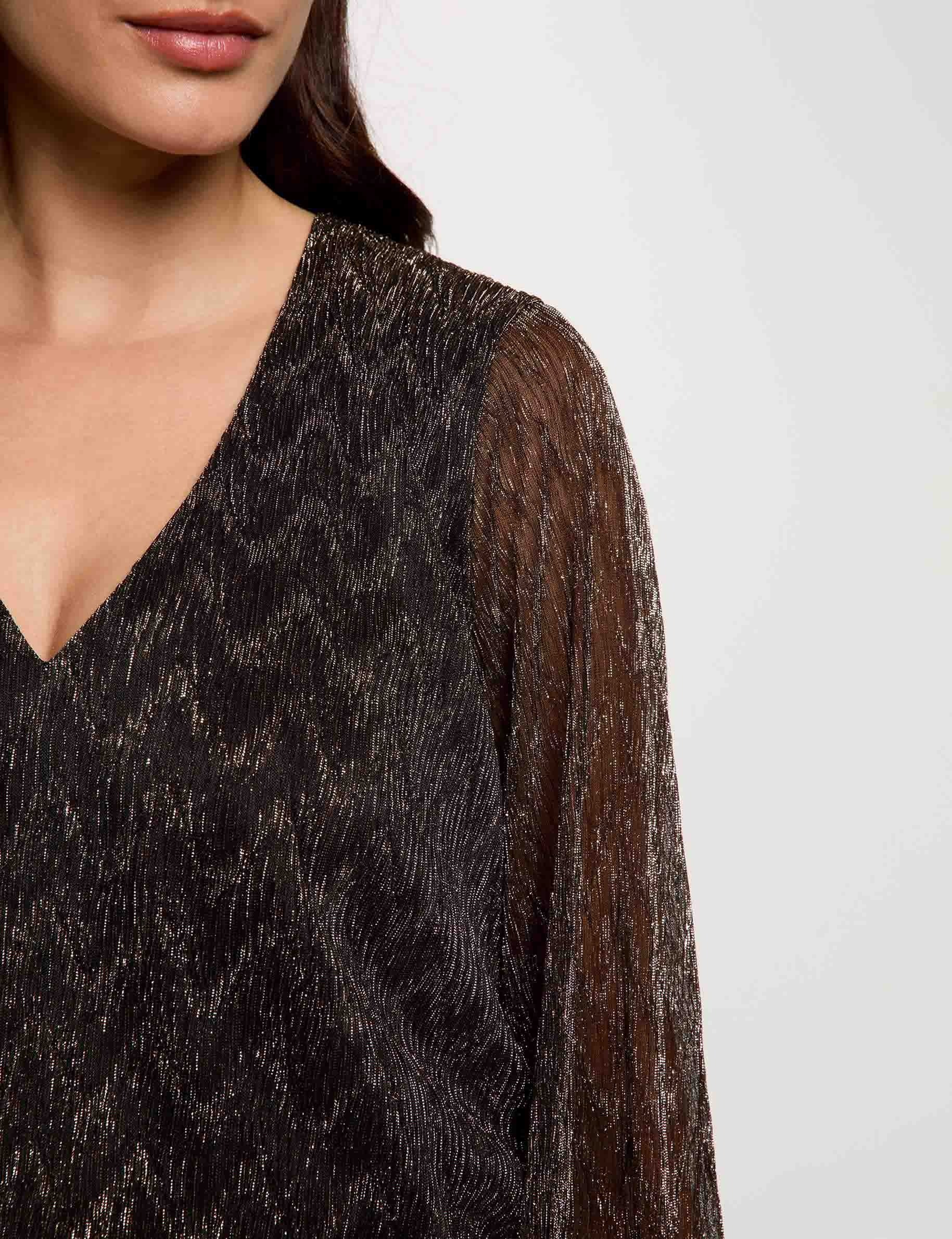 T-shirt col v manches longues couleur bronze femme