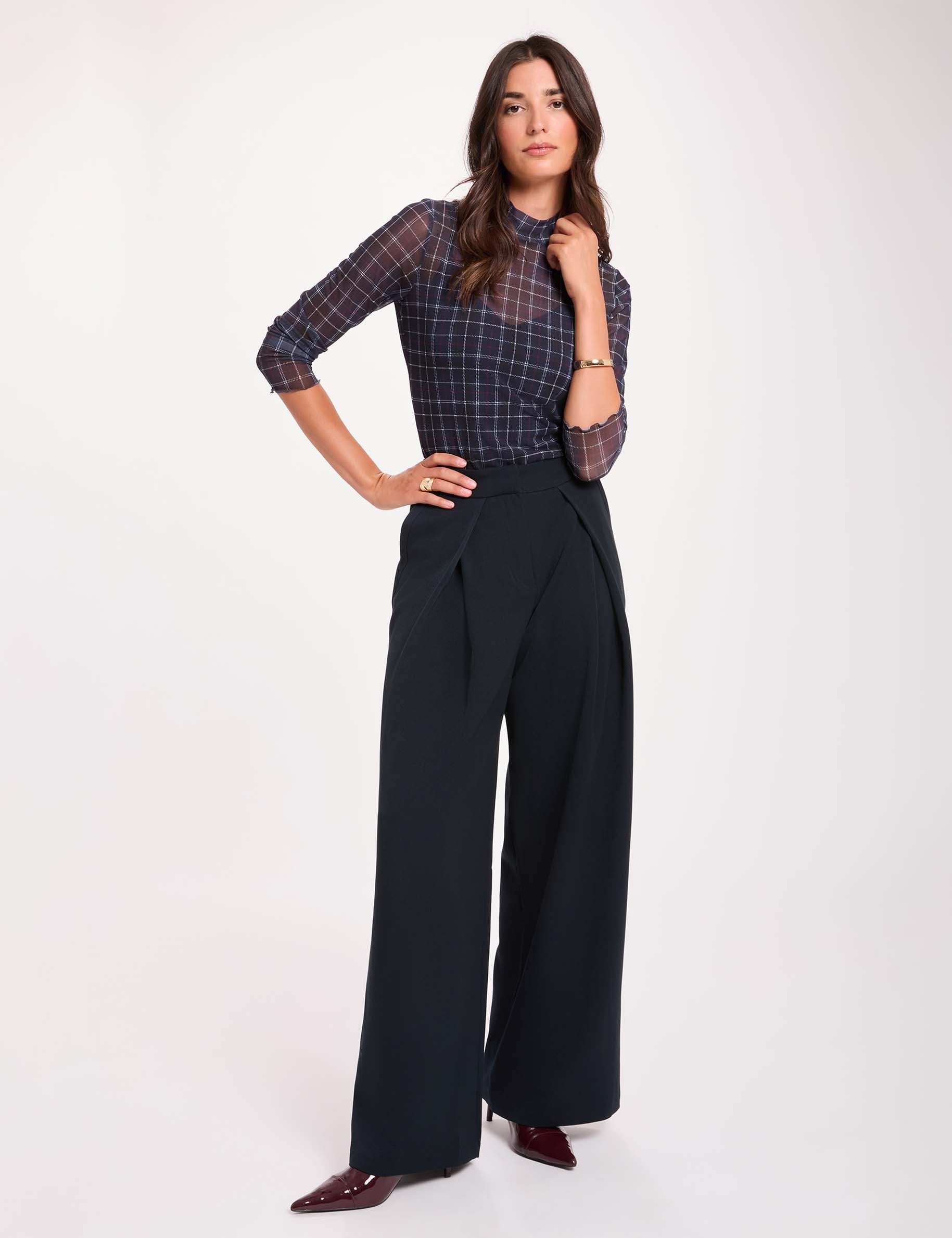 Weite Hose mit Falten marineblau damen