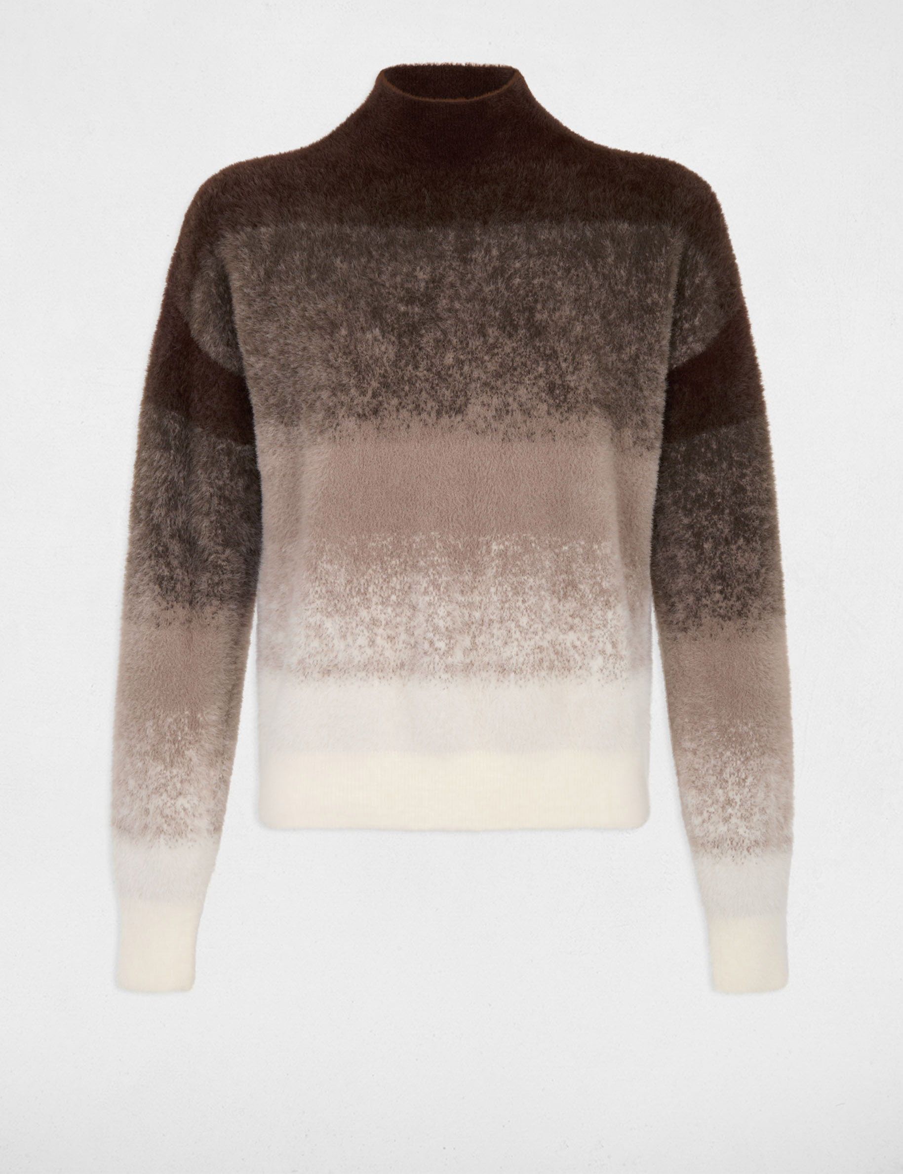 Pull col montant marron fonc&eacute; femme