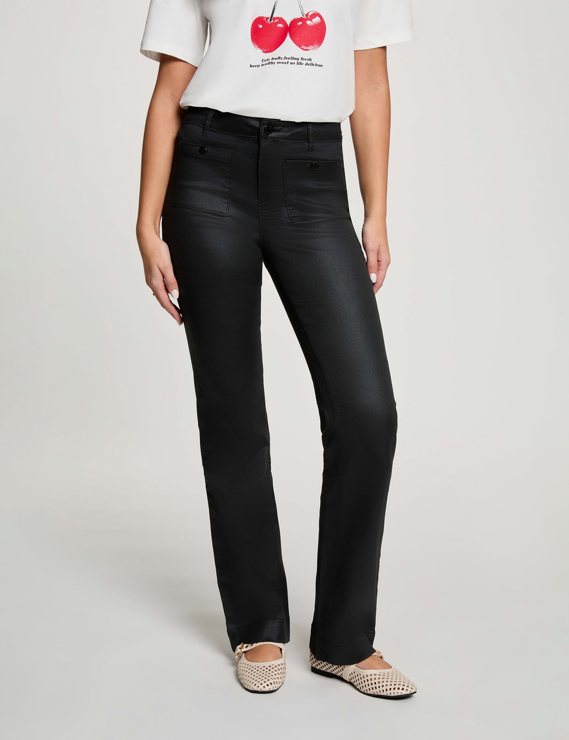 Pantalon bootcut enduit noir femme