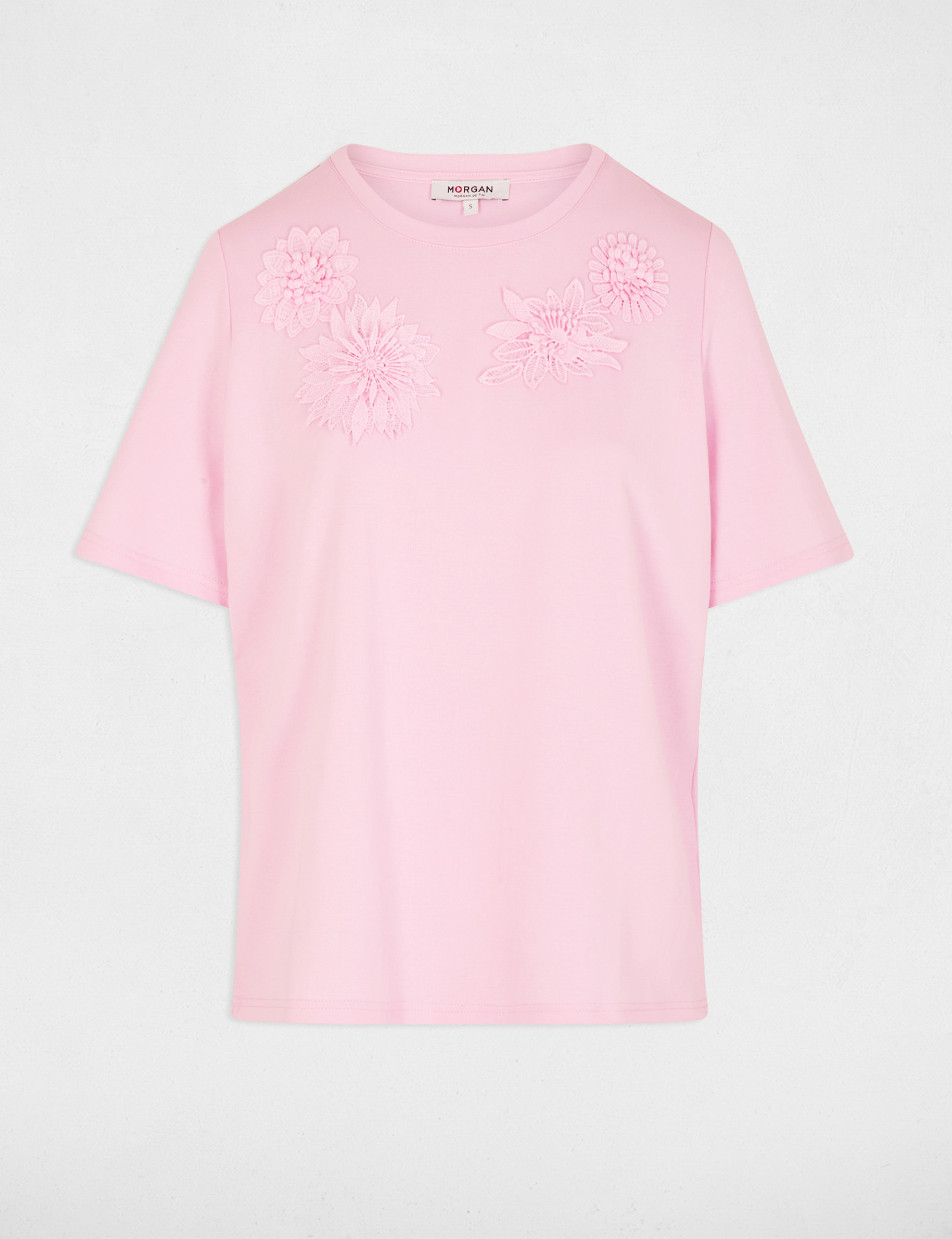 T-Shirt mit geradem Schnitt, Rundhals rosa damen