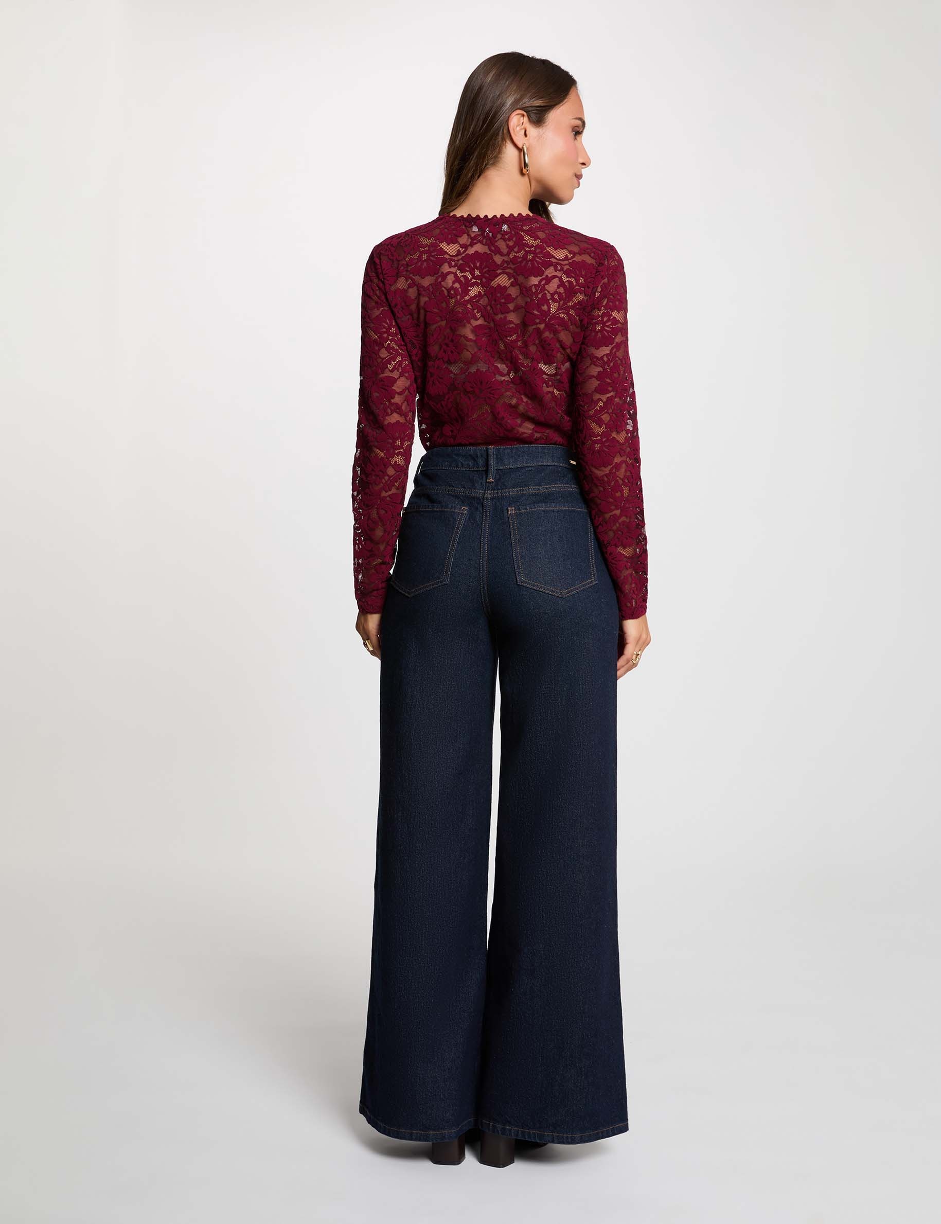 Spitzenbluse mit V-Ausschnitt pflaume damen