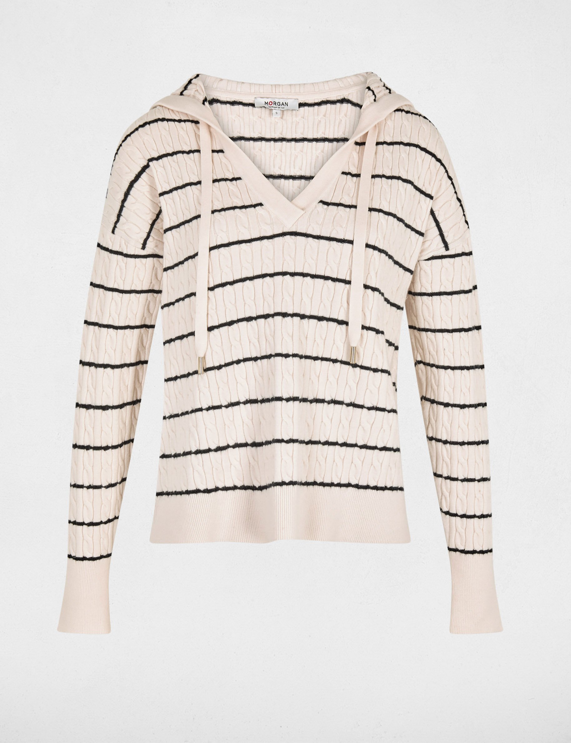 Pull capuche ray&eacute; blanc femme
