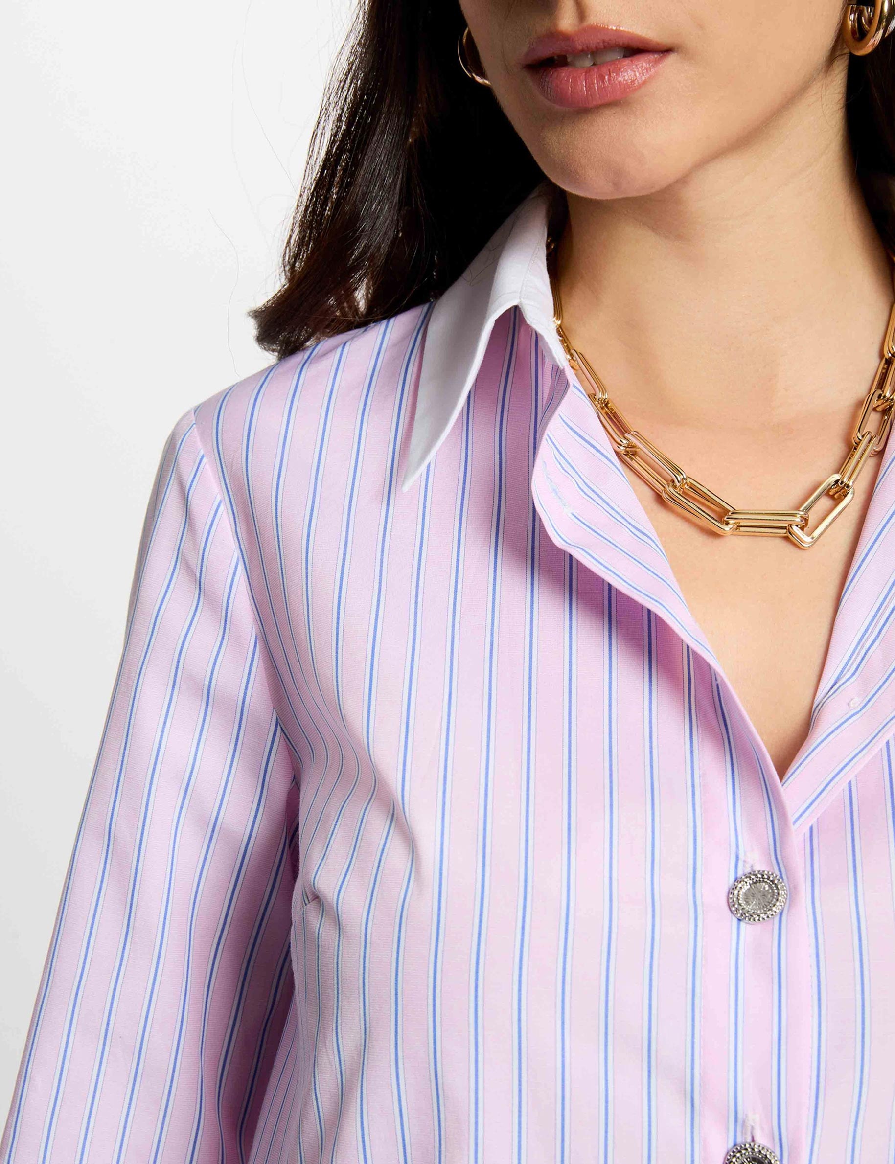Gestreiftes Hemd mit langen &Auml;rmeln rosa damen