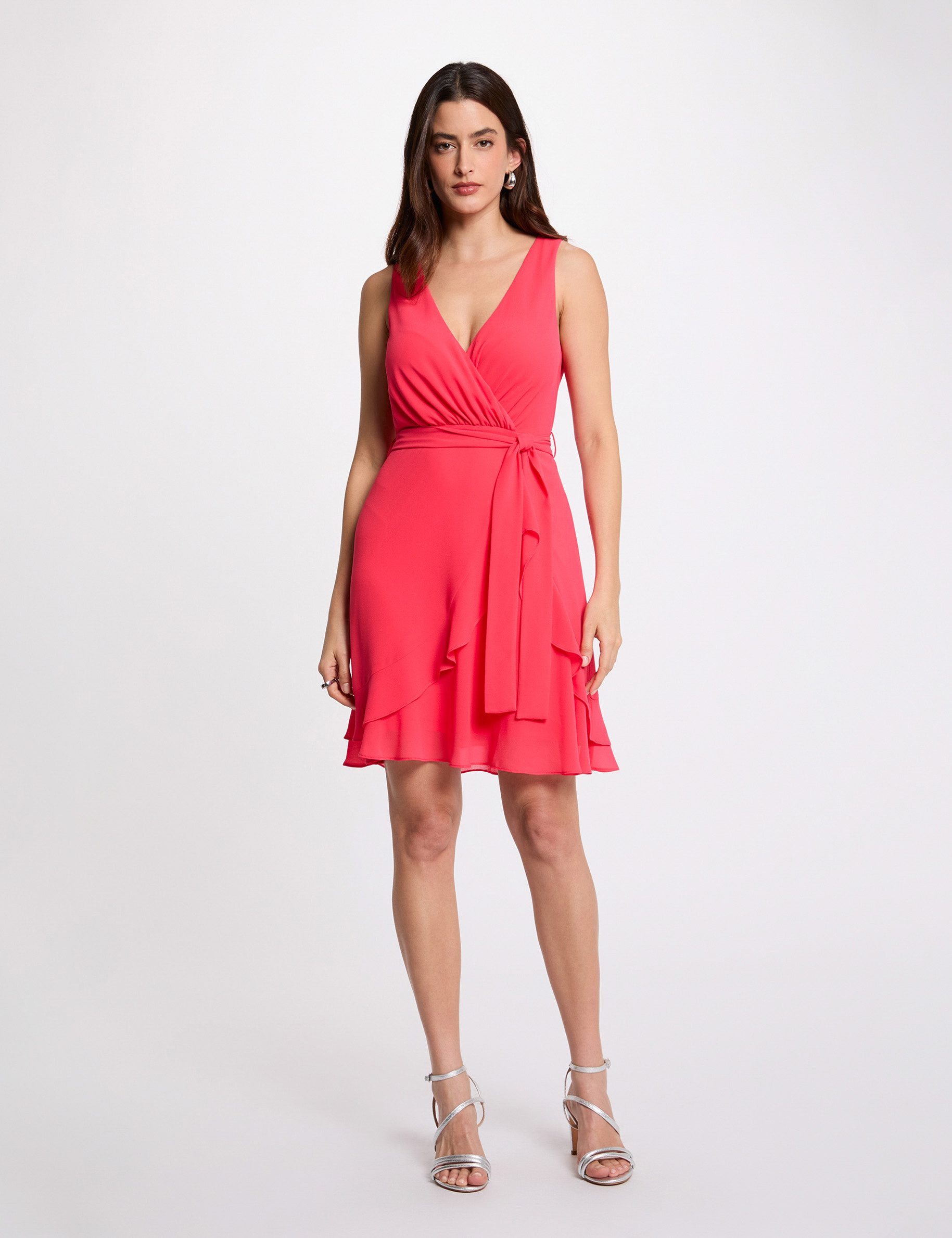 Robe courte portefeuille rouge corail femme