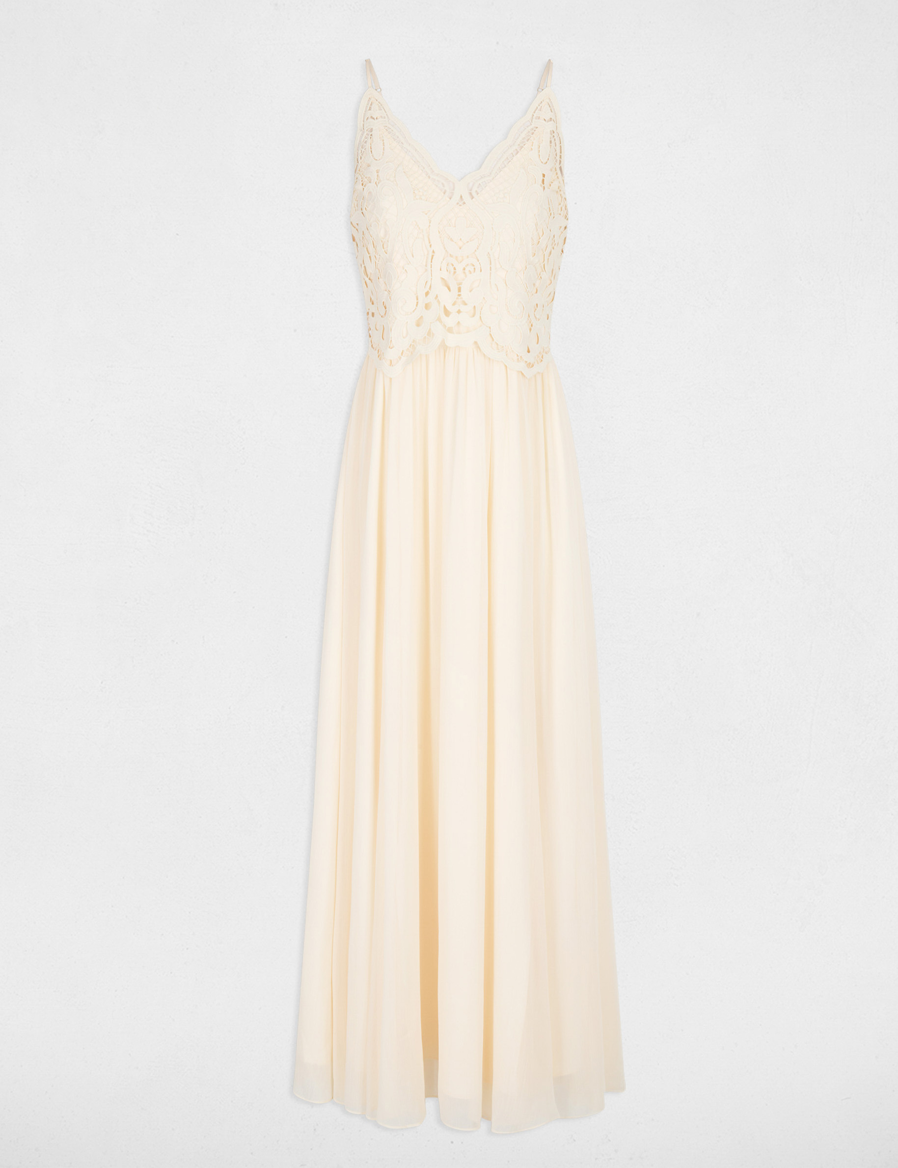 Langes Kleid aus Spitze creme damen